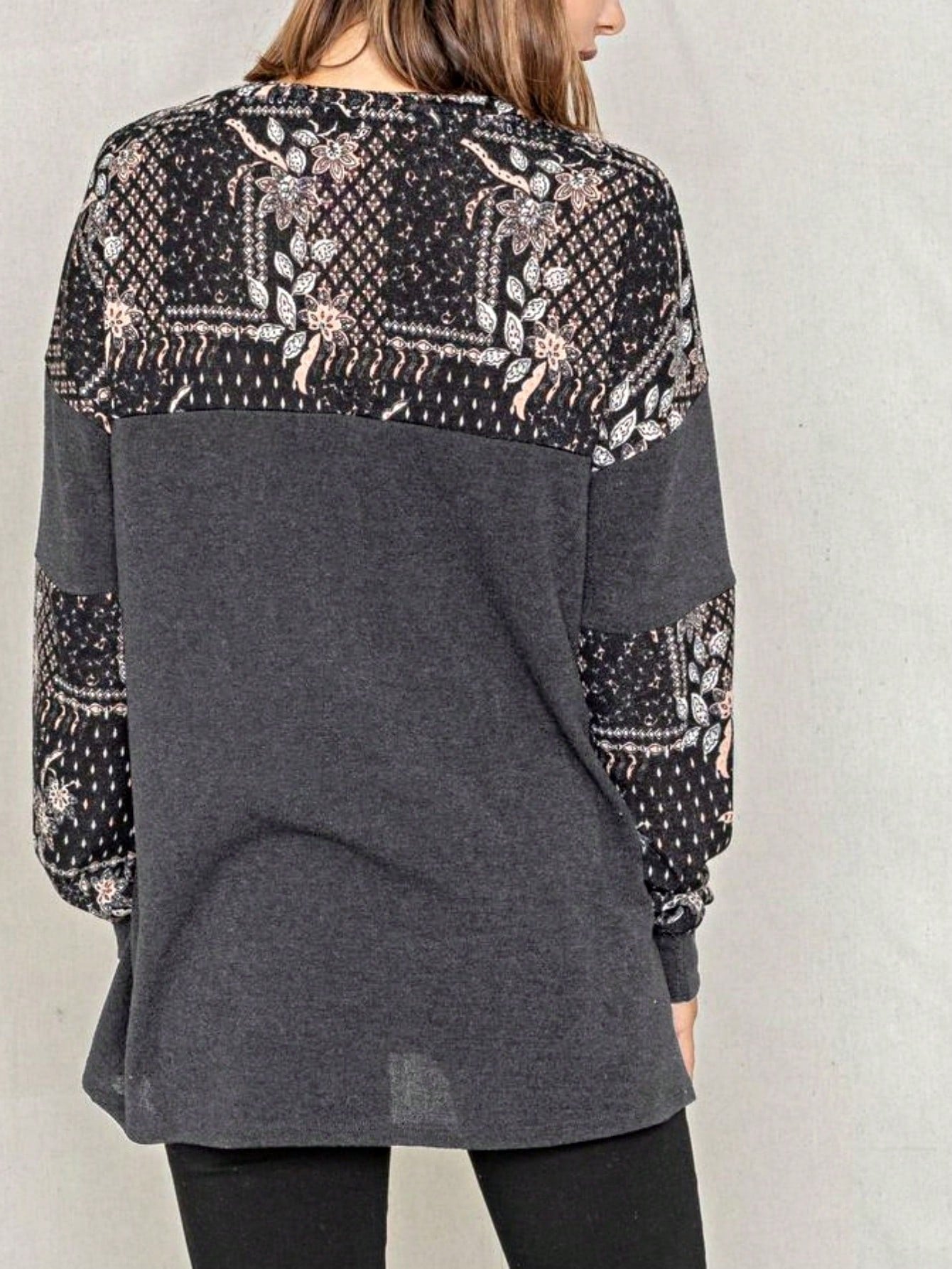 Boho Retro 90'sCheckered Solid Raglan Drop Shoulder Knit Top Sweatshirt Pullover Tunic