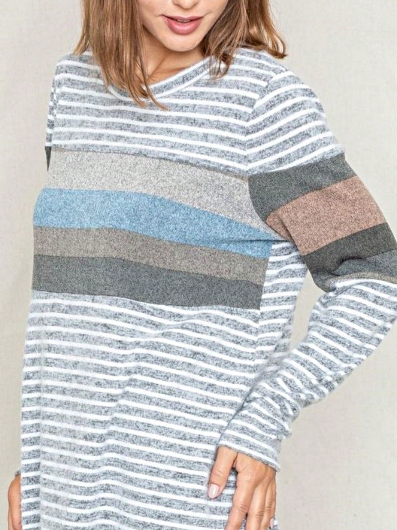 Boho Retro 90'sCheckered Solid Raglan Drop Shoulder Knit Top Sweatshirt Pullover Tunic