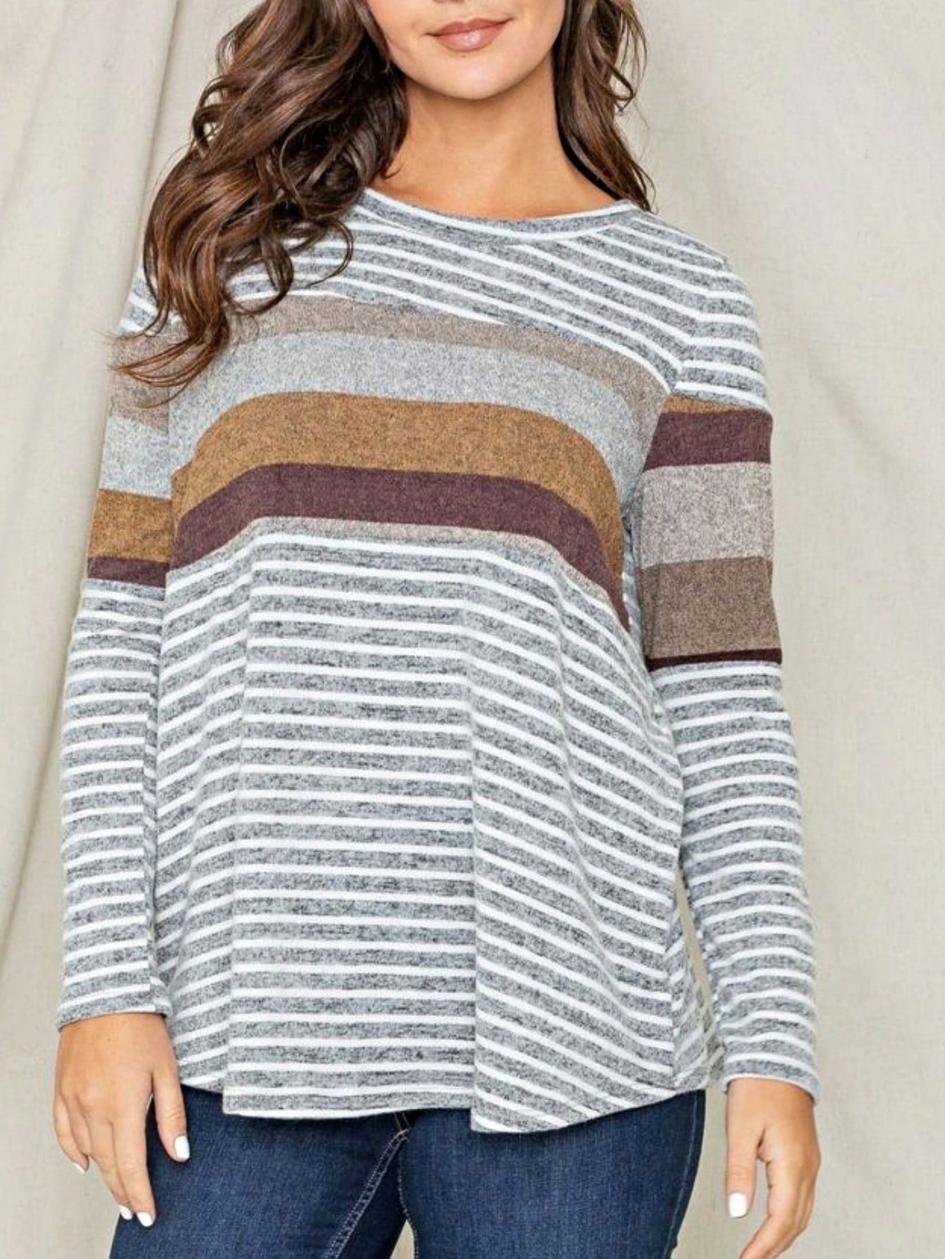 Boho Retro 90'sCheckered Solid Raglan Drop Shoulder Knit Top Sweatshirt Pullover Tunic