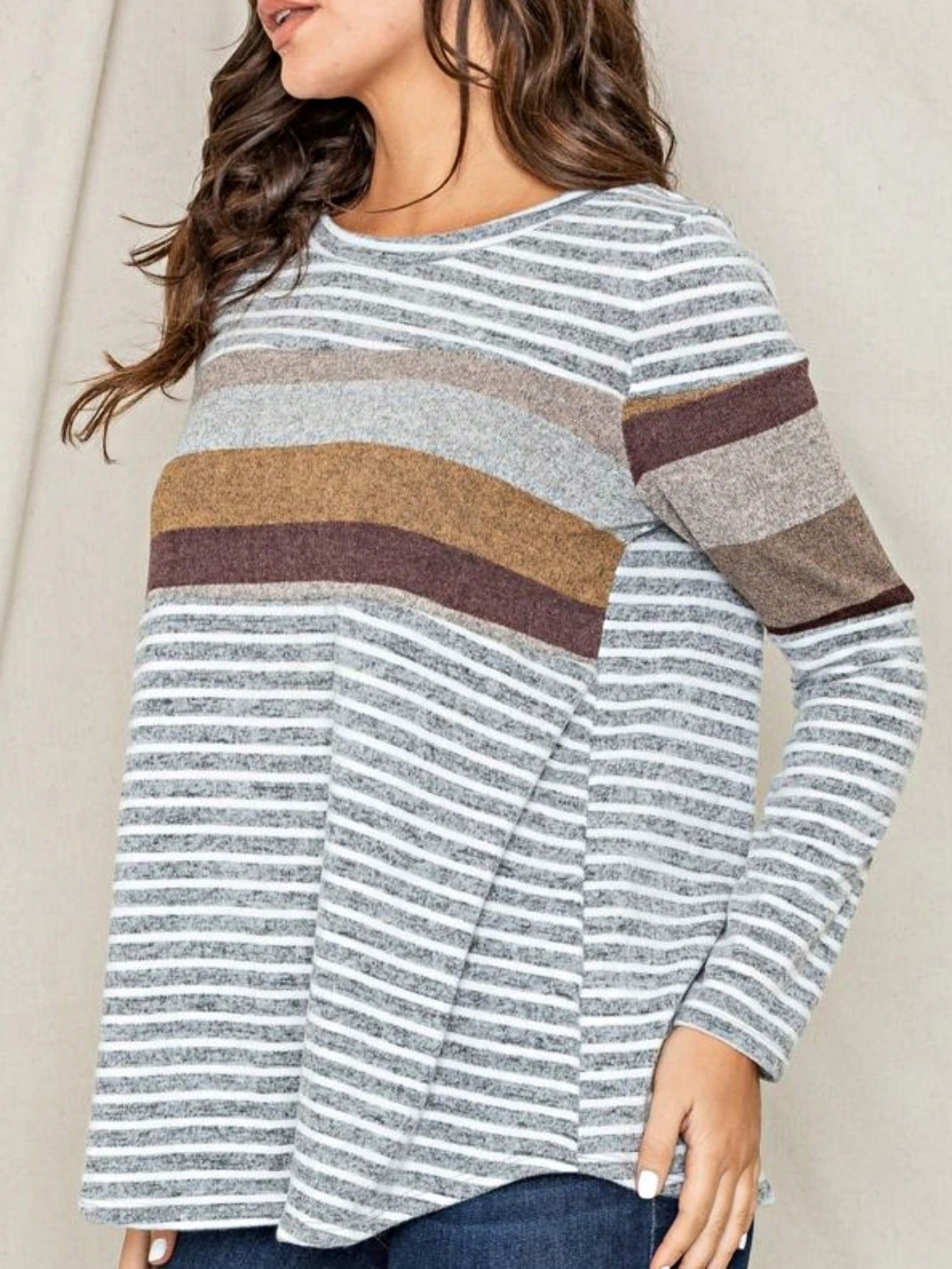 Boho Retro 90'sCheckered Solid Raglan Drop Shoulder Knit Top Sweatshirt Pullover Tunic