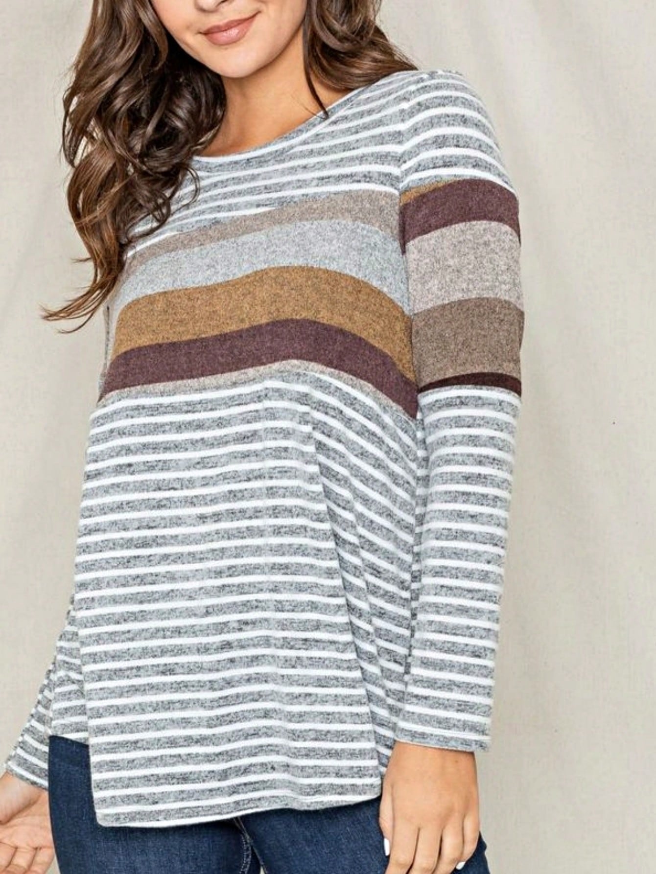 Boho Retro 90'sCheckered Solid Raglan Drop Shoulder Knit Top Sweatshirt Pullover Tunic