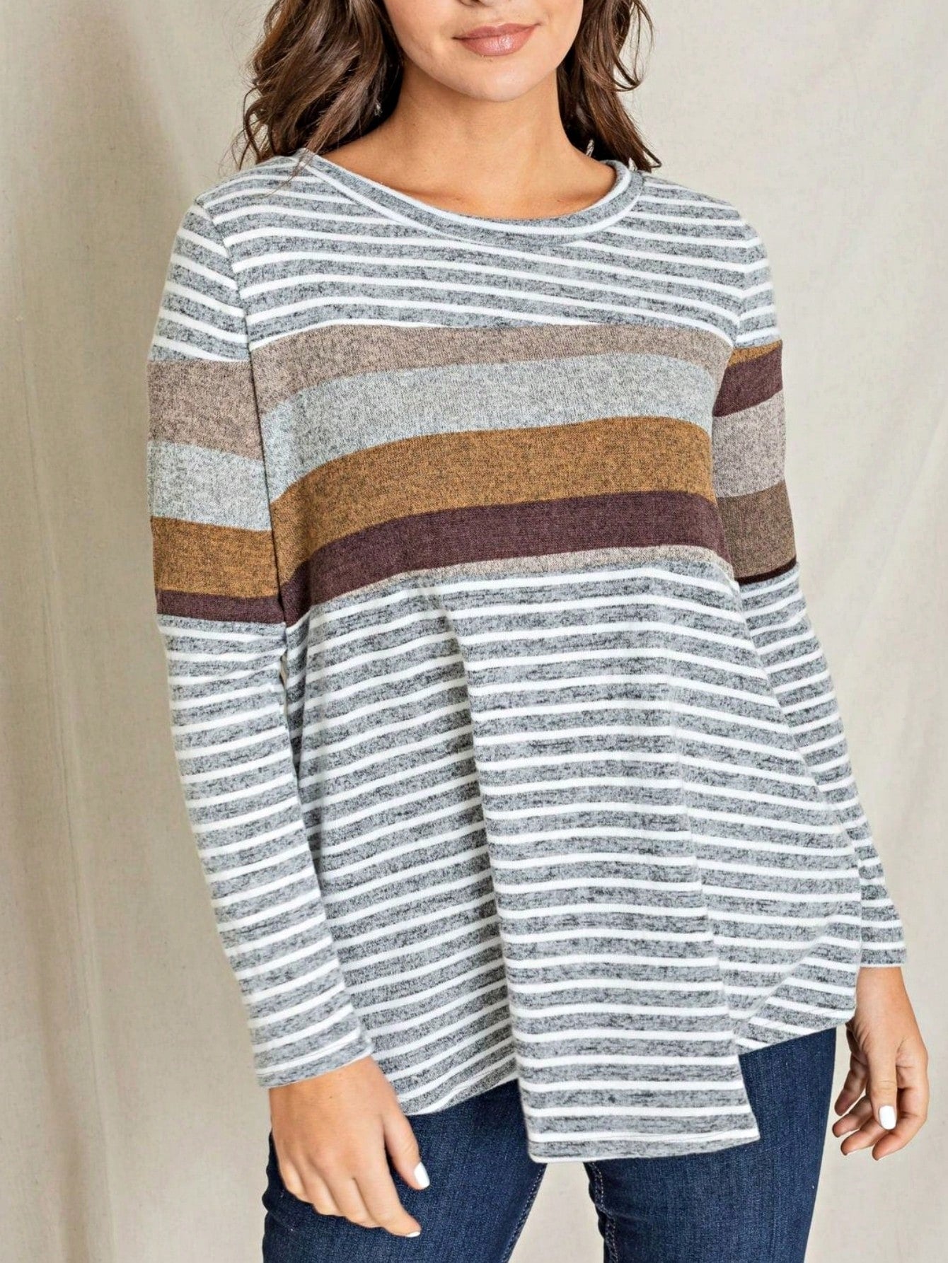 Boho Retro 90'sCheckered Solid Raglan Drop Shoulder Knit Top Sweatshirt Pullover Tunic
