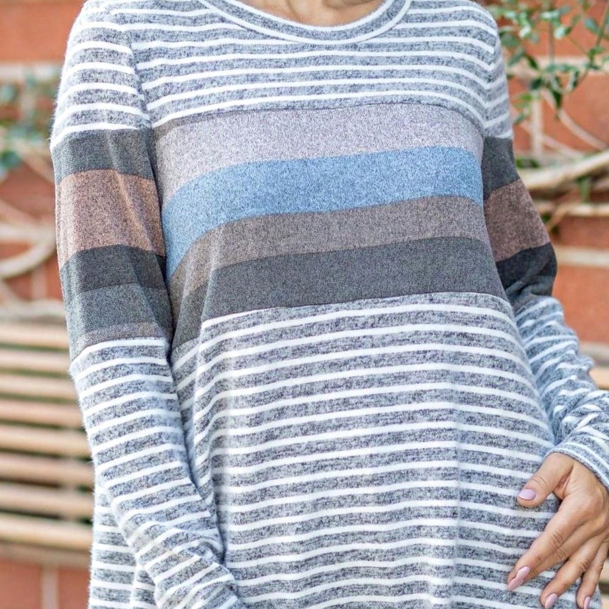 Boho Retro 90'sCheckered Solid Raglan Drop Shoulder Knit Top Sweatshirt Pullover Tunic