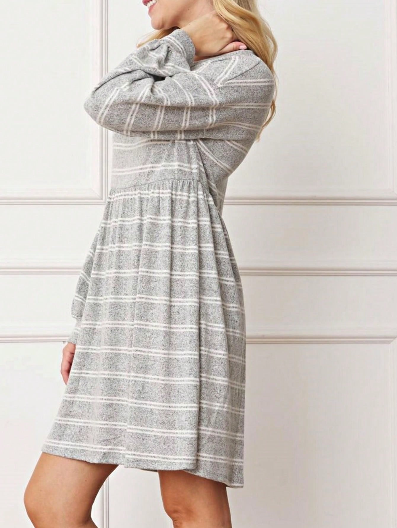 Boho Retro Knit Plaid Checker Floral Print Black Coral Cream Orange Off/One Shoulder Ruffle Sleeve Tiered Dress
