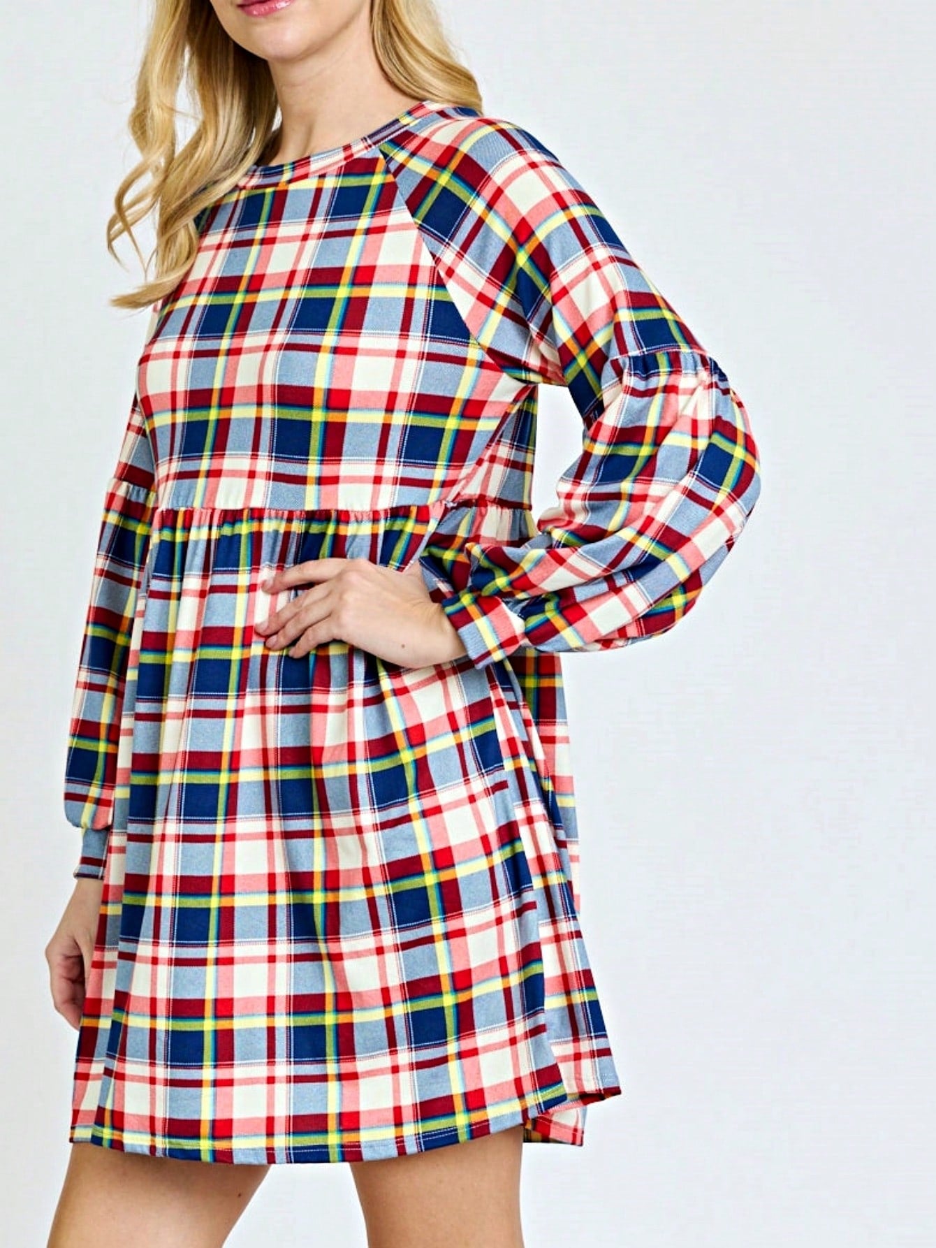 Boho Retro 70's 90's  Knit Brushed Ruffle Tiered Color Block Stripe Tunic Dress