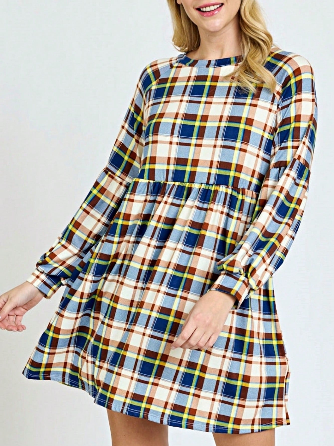 Boho Retro 70's 90's  Knit Brushed Ruffle Tiered Color Block Stripe Tunic Dress