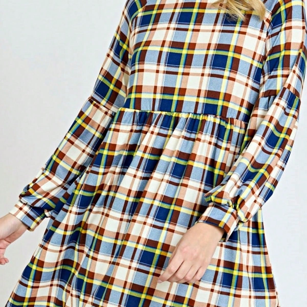 Boho Retro 70's 90's  Knit Brushed Ruffle Tiered Color Block Stripe Tunic Dress