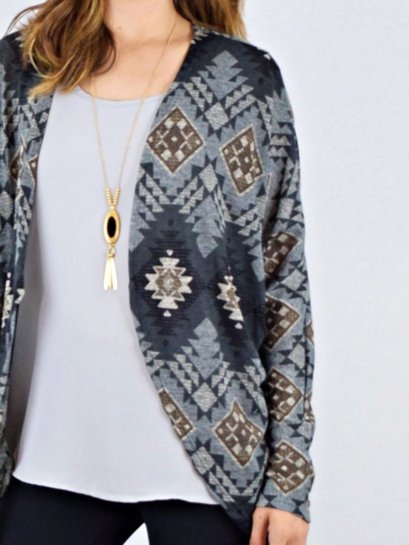 Boho Vintage 90's Plaid Stripe Tie Dye  Elbow Patch 60's Classic Slouch Cardigan With Pocket