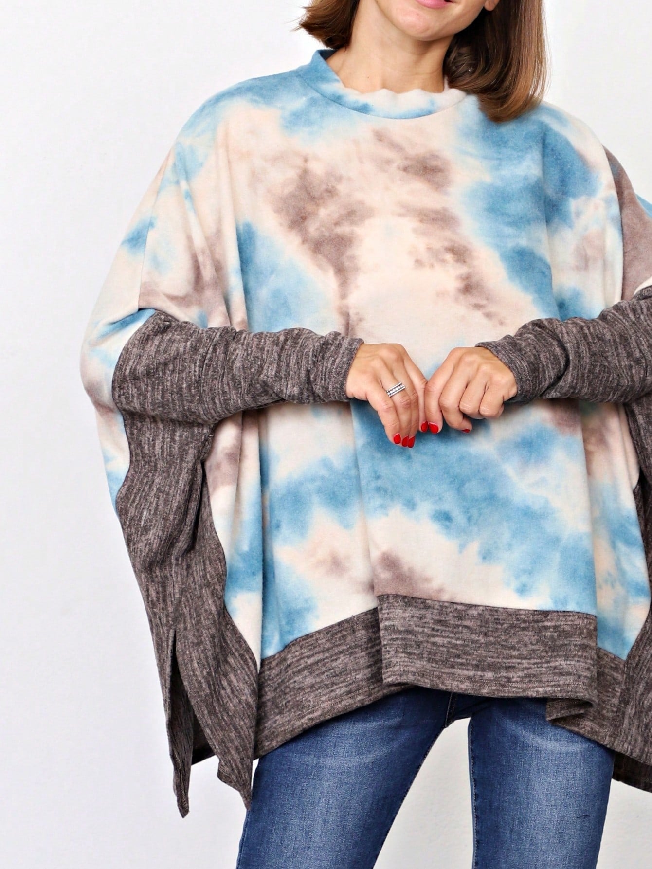 Boho Retro 90's Vintage Black Round Cowl Draped Neck Nordic Dolman Batwing Sleeve Poncho Cape Tunic Top Sweater Pullover