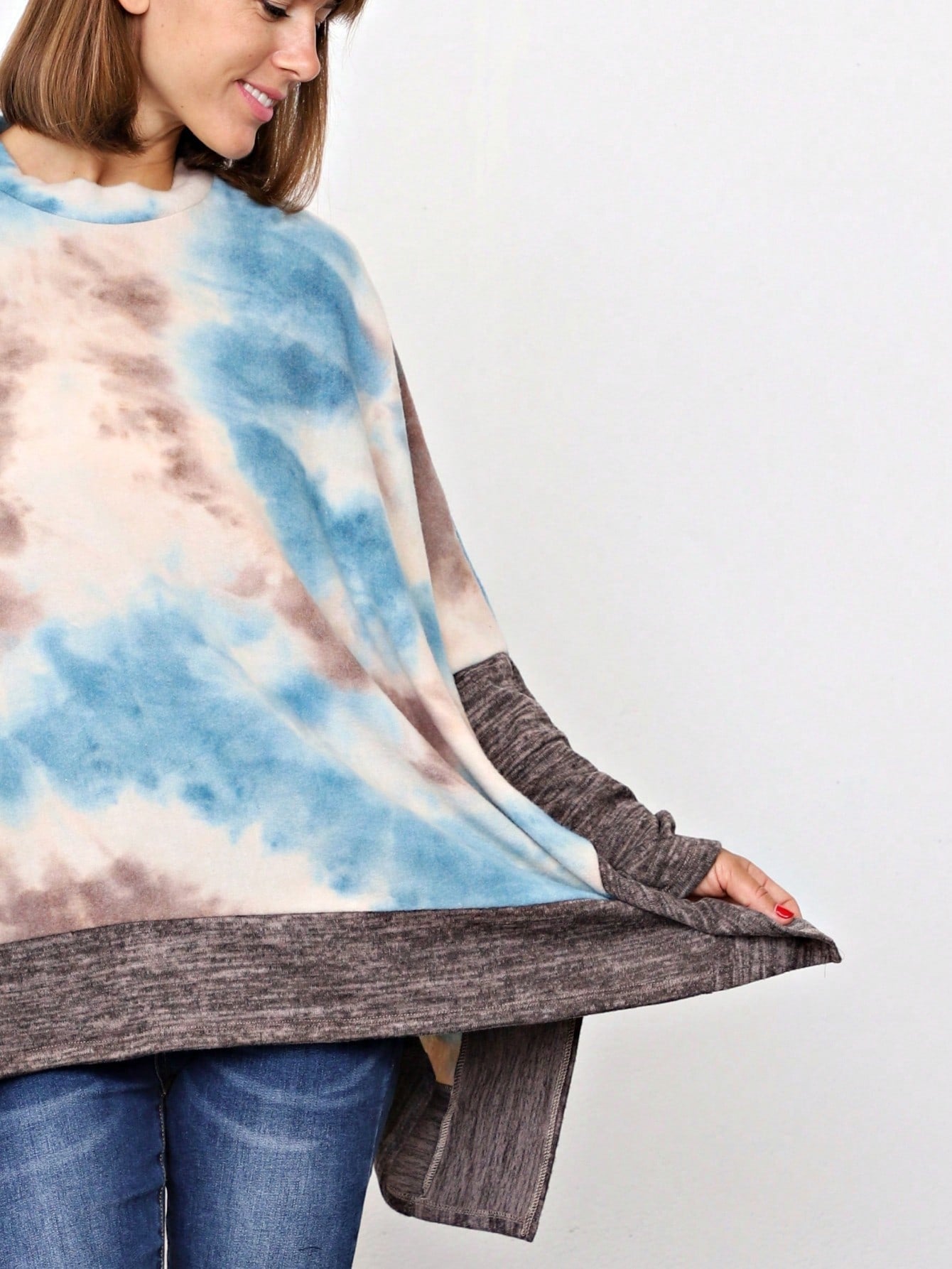 Boho Retro 90's Vintage Black Round Cowl Draped Neck Nordic Dolman Batwing Sleeve Poncho Cape Tunic Top Sweater Pullover