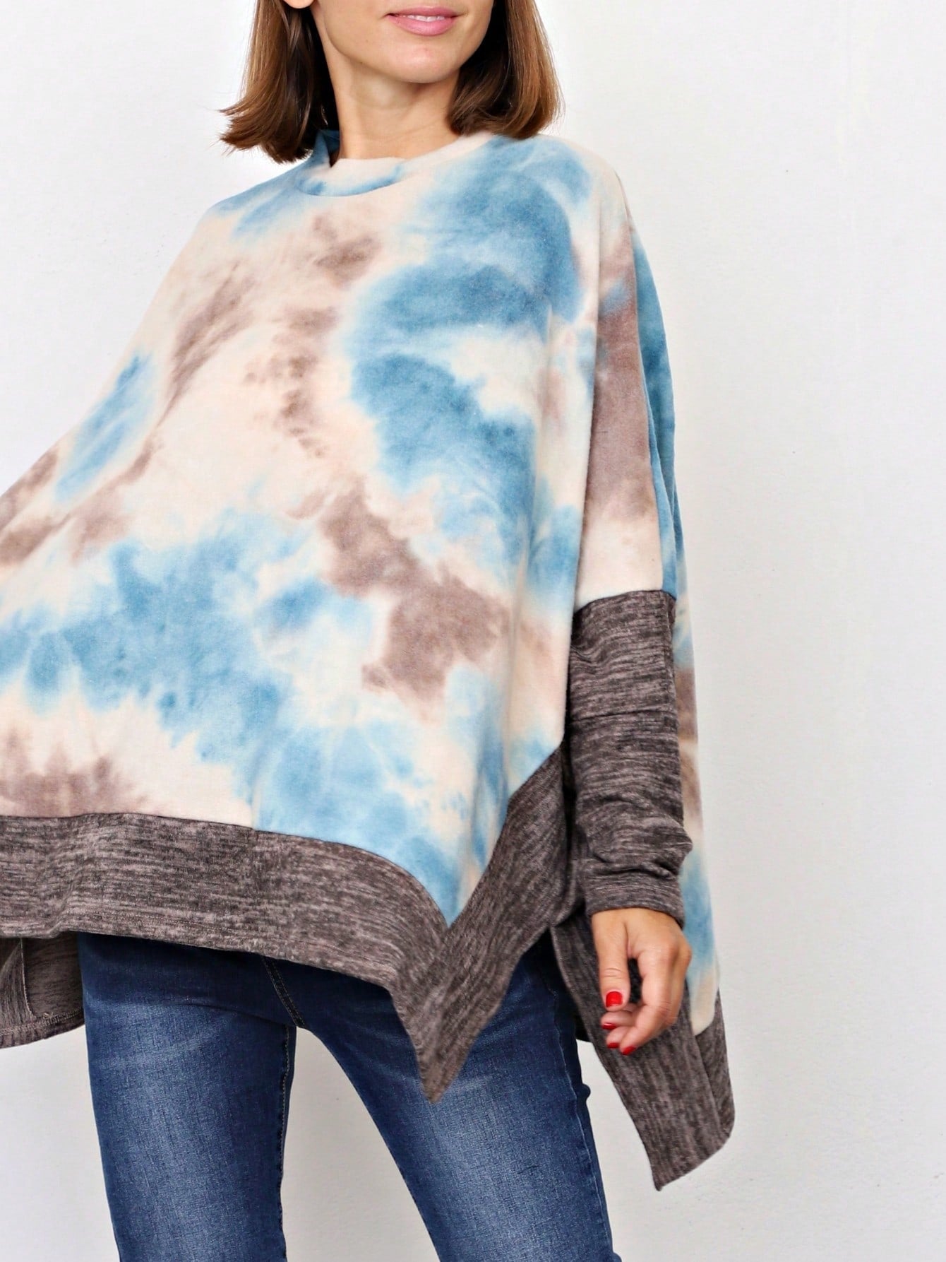 Boho Retro 90's Vintage Black Round Cowl Draped Neck Nordic Dolman Batwing Sleeve Poncho Cape Tunic Top Sweater Pullover