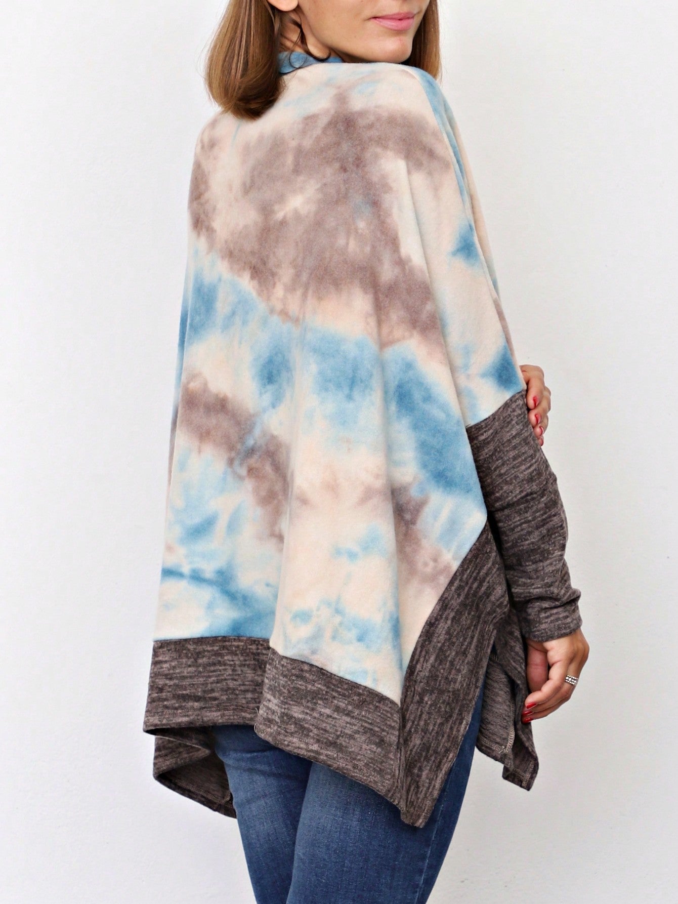 Boho Retro 90's Vintage Black Round Cowl Draped Neck Nordic Dolman Batwing Sleeve Poncho Cape Tunic Top Sweater Pullover