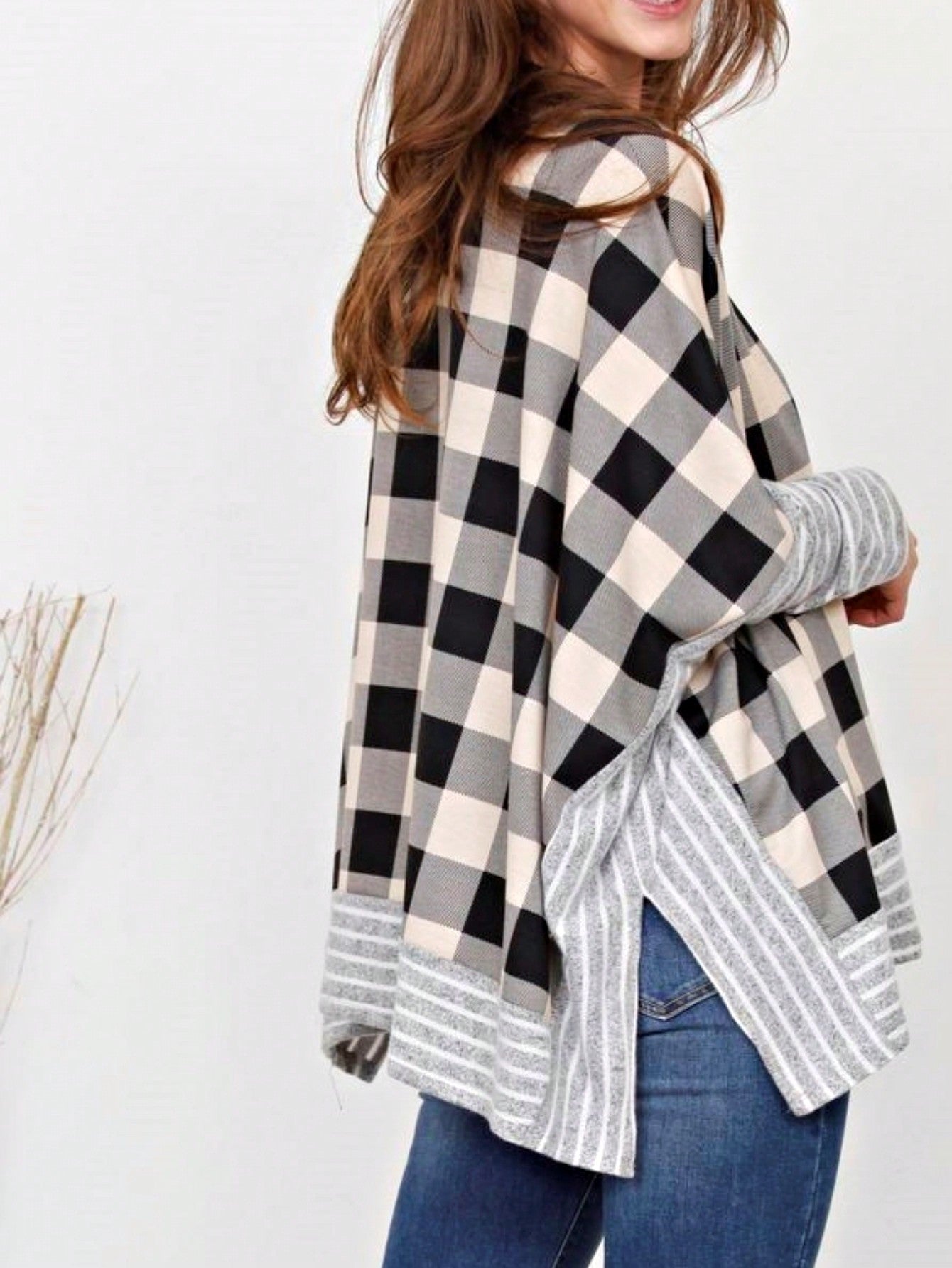 Boho Retro 90's Vintage Black Round Cowl Draped Neck Nordic Dolman Batwing Sleeve Poncho Cape Tunic Top Sweater Pullover
