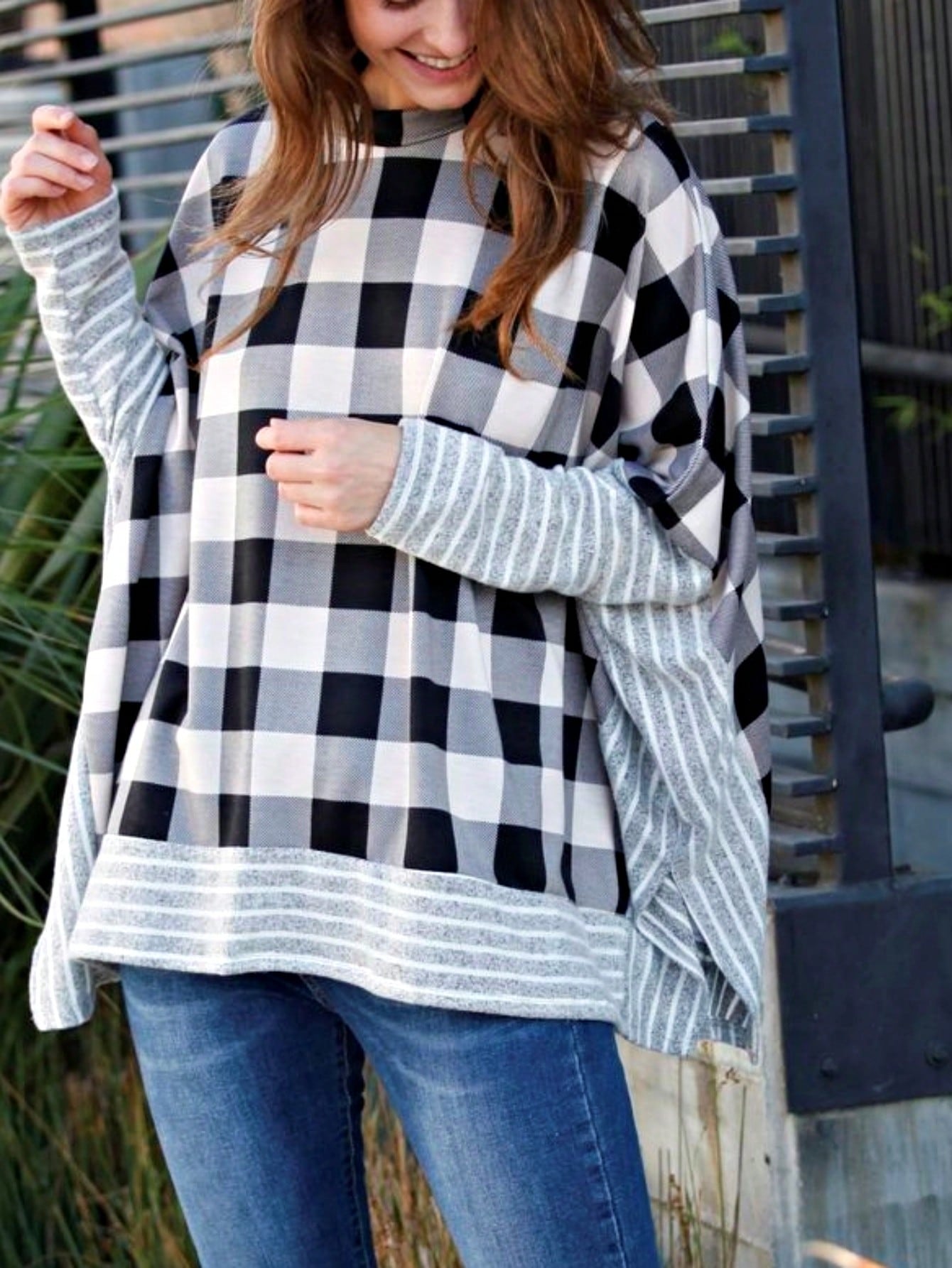 Boho Retro 90's Vintage Black Round Cowl Draped Neck Nordic Dolman Batwing Sleeve Poncho Cape Tunic Top Sweater Pullover