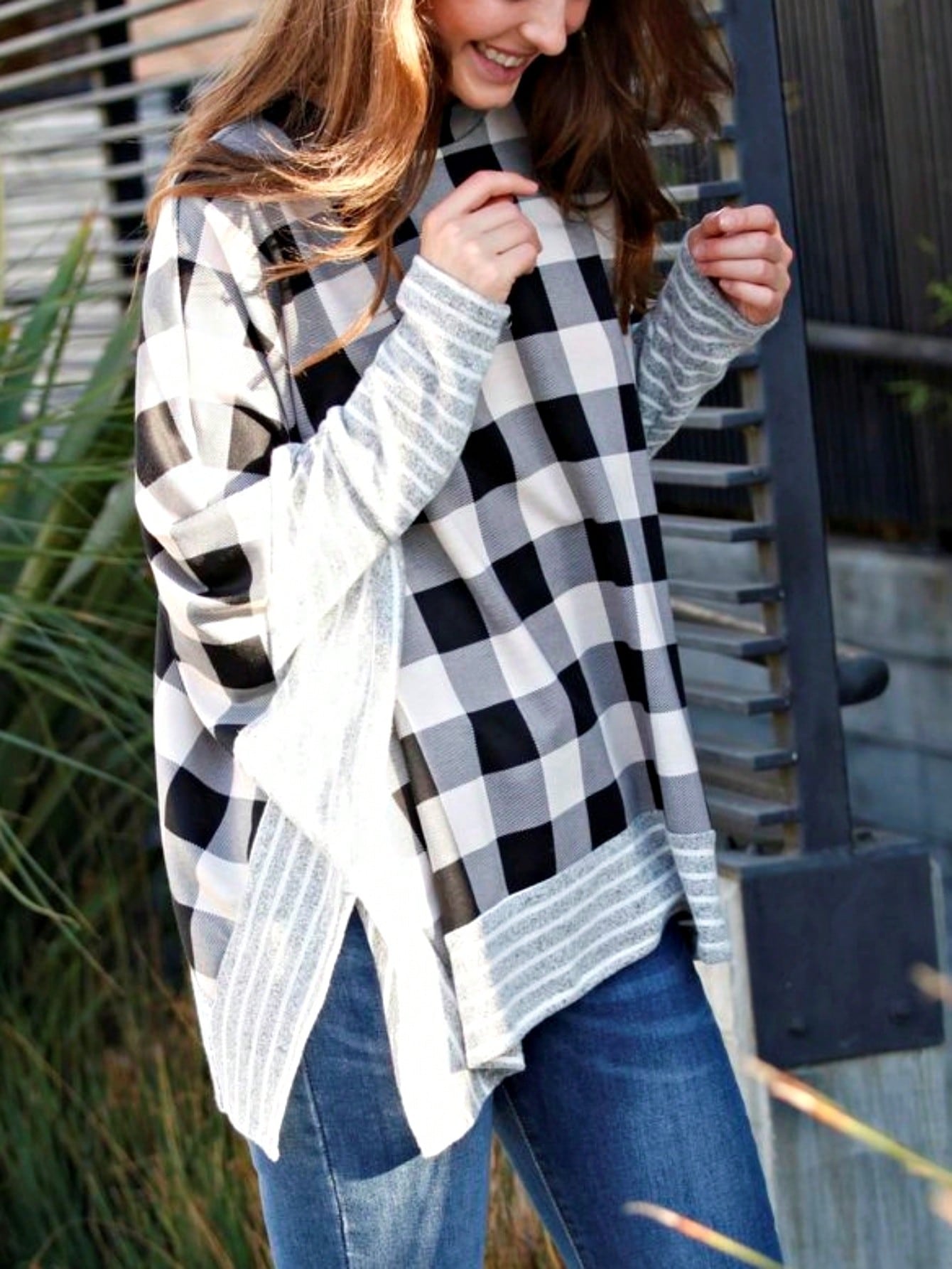 Boho Retro 90's Vintage Black Round Cowl Draped Neck Nordic Dolman Batwing Sleeve Poncho Cape Tunic Top Sweater Pullover