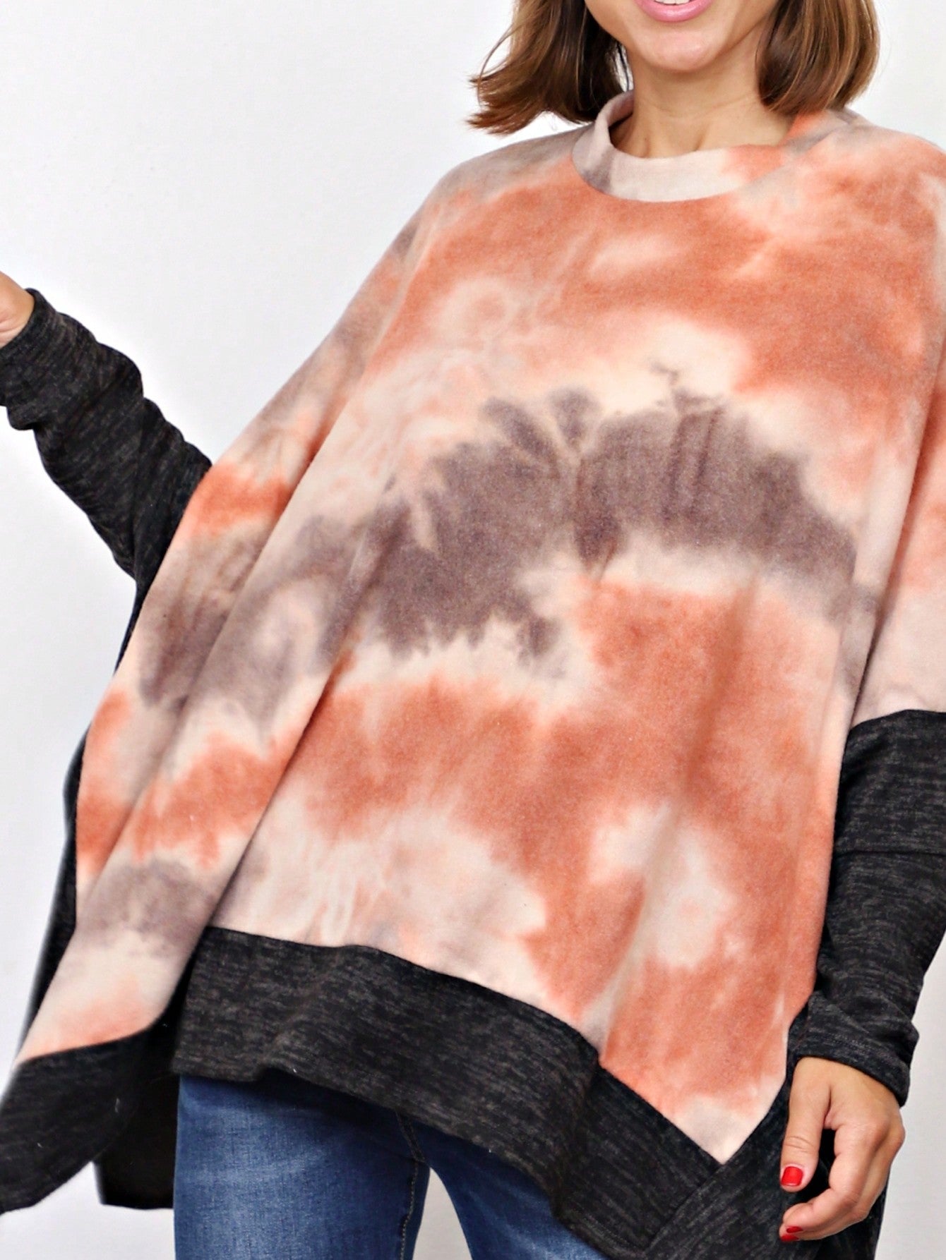 Boho Retro 90's Vintage Black Round Cowl Draped Neck Nordic Dolman Batwing Sleeve Poncho Cape Tunic Top Sweater Pullover
