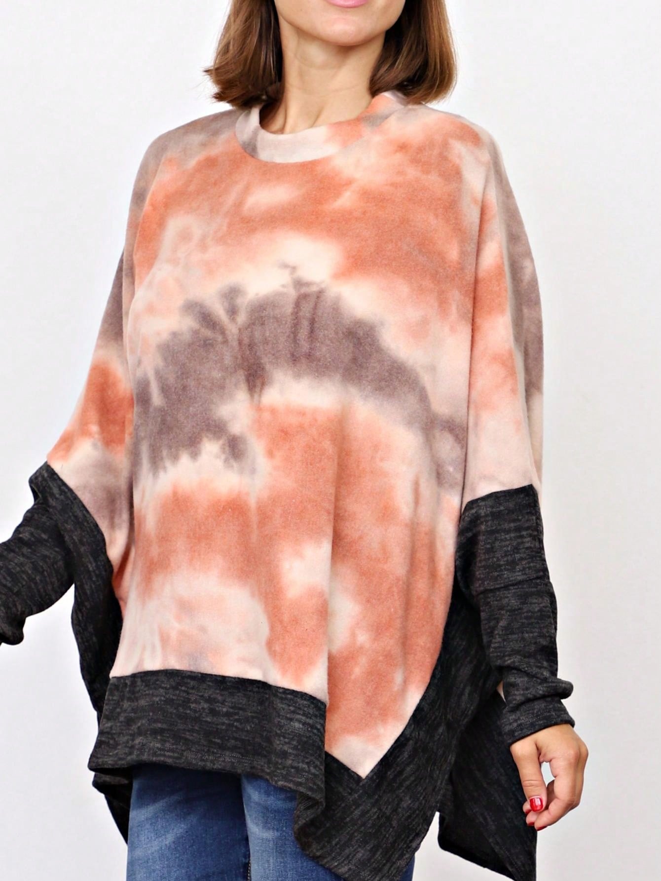 Boho Retro 90's Vintage Black Round Cowl Draped Neck Nordic Dolman Batwing Sleeve Poncho Cape Tunic Top Sweater Pullover