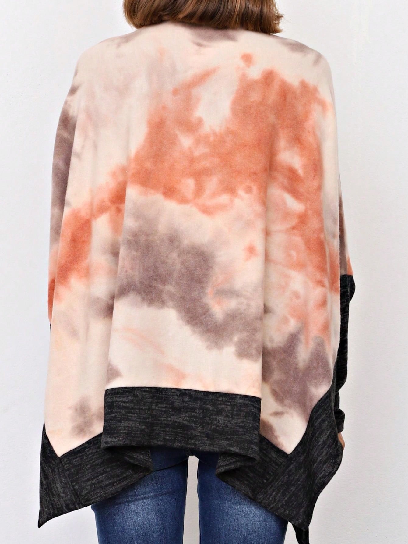 Boho Retro 90's Vintage Black Round Cowl Draped Neck Nordic Dolman Batwing Sleeve Poncho Cape Tunic Top Sweater Pullover