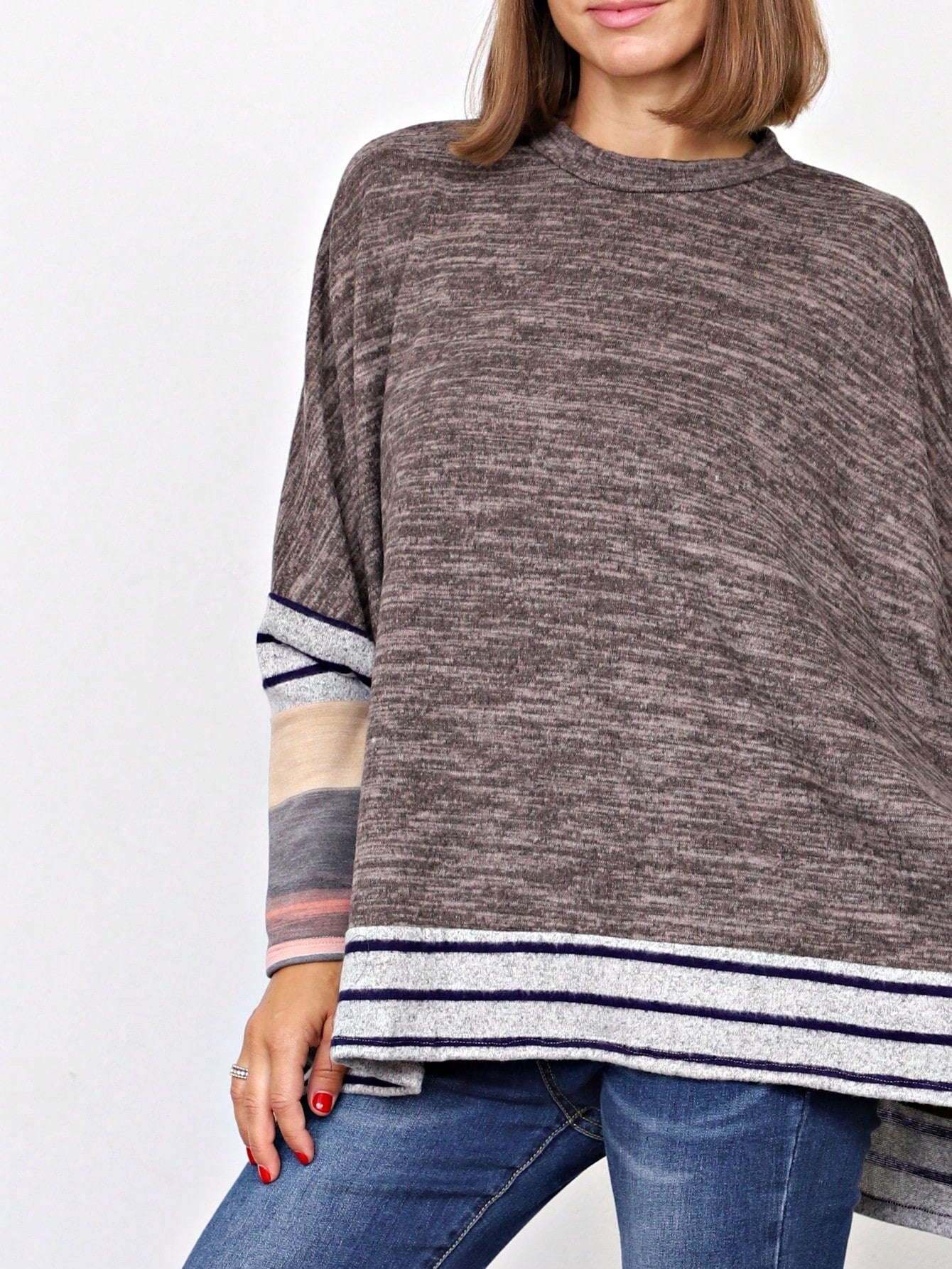 Boho Retro 90's Vintage Black Round Cowl Draped Neck Nordic Dolman Batwing Sleeve Poncho Cape Tunic Top Sweater Pullover
