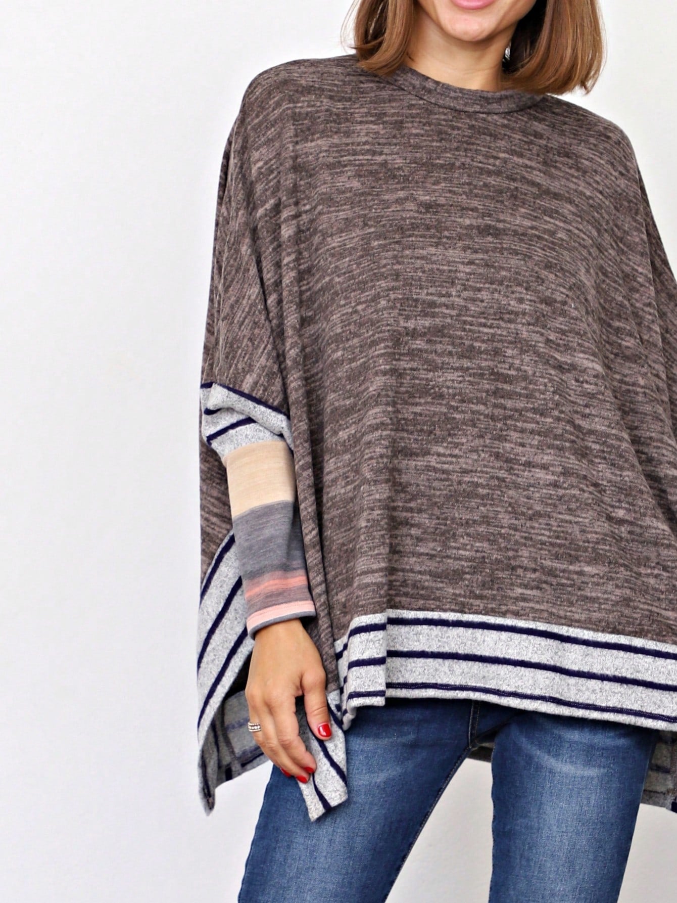 Boho Retro 90's Vintage Black Round Cowl Draped Neck Nordic Dolman Batwing Sleeve Poncho Cape Tunic Top Sweater Pullover