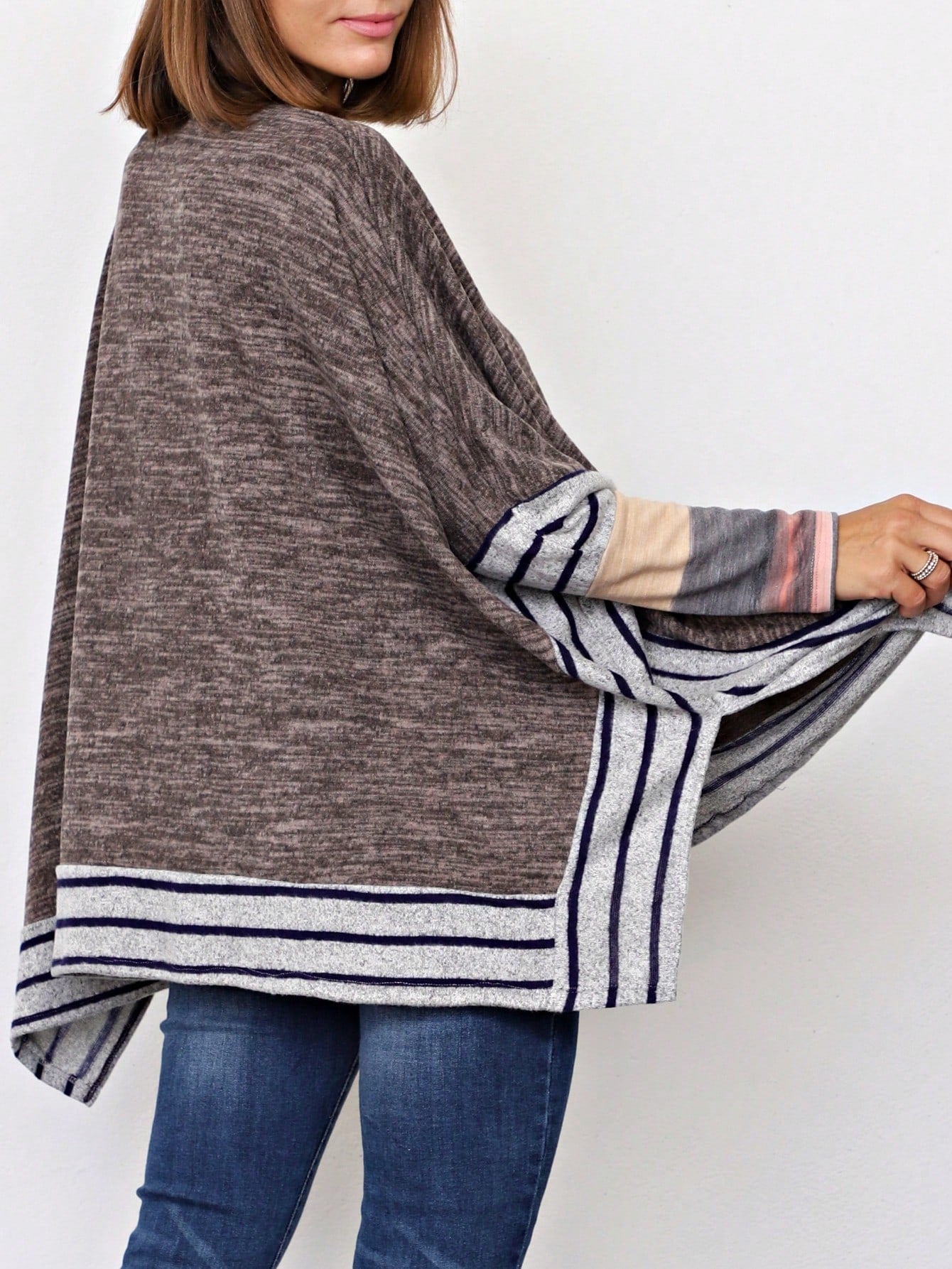 Boho Retro 90's Vintage Black Round Cowl Draped Neck Nordic Dolman Batwing Sleeve Poncho Cape Tunic Top Sweater Pullover