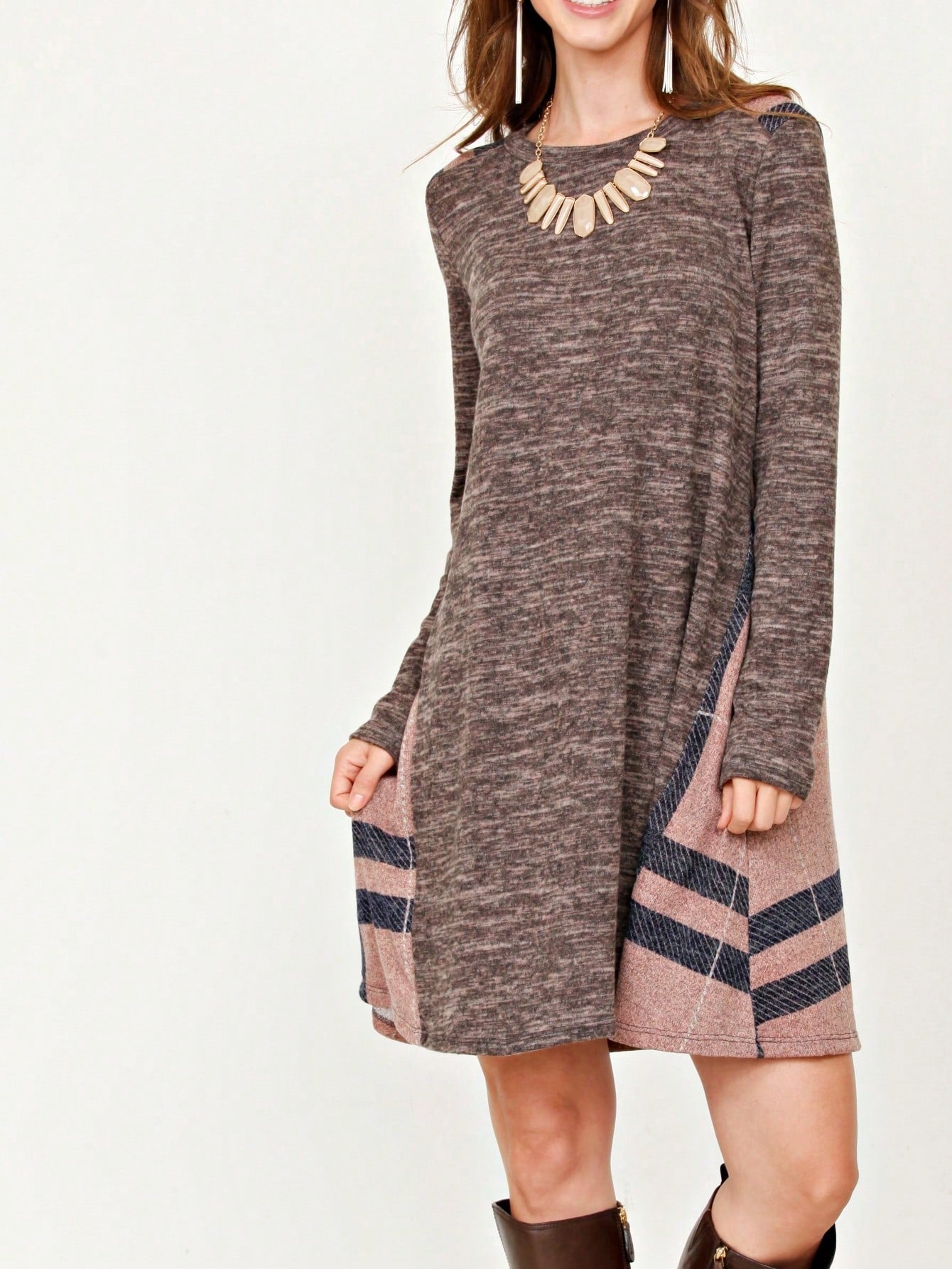 Boho Retro Classic Cap Sleeve Raglan Contrast  Stripe Green Red Navy Pink Grey Tunic Dress