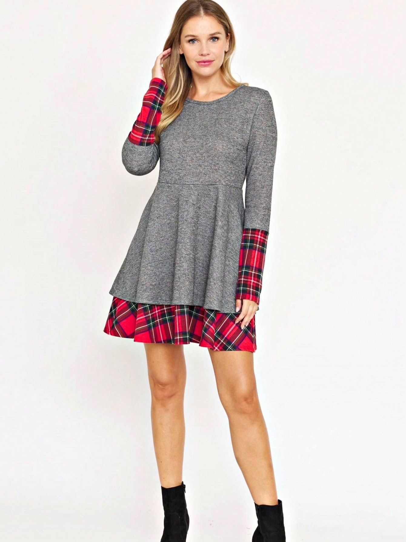 Boho Retro 90's Vintage Preppy Aline Baby Doll Checkered Cotton Top Blouse Cozy Plaid Fall Winter Tunic