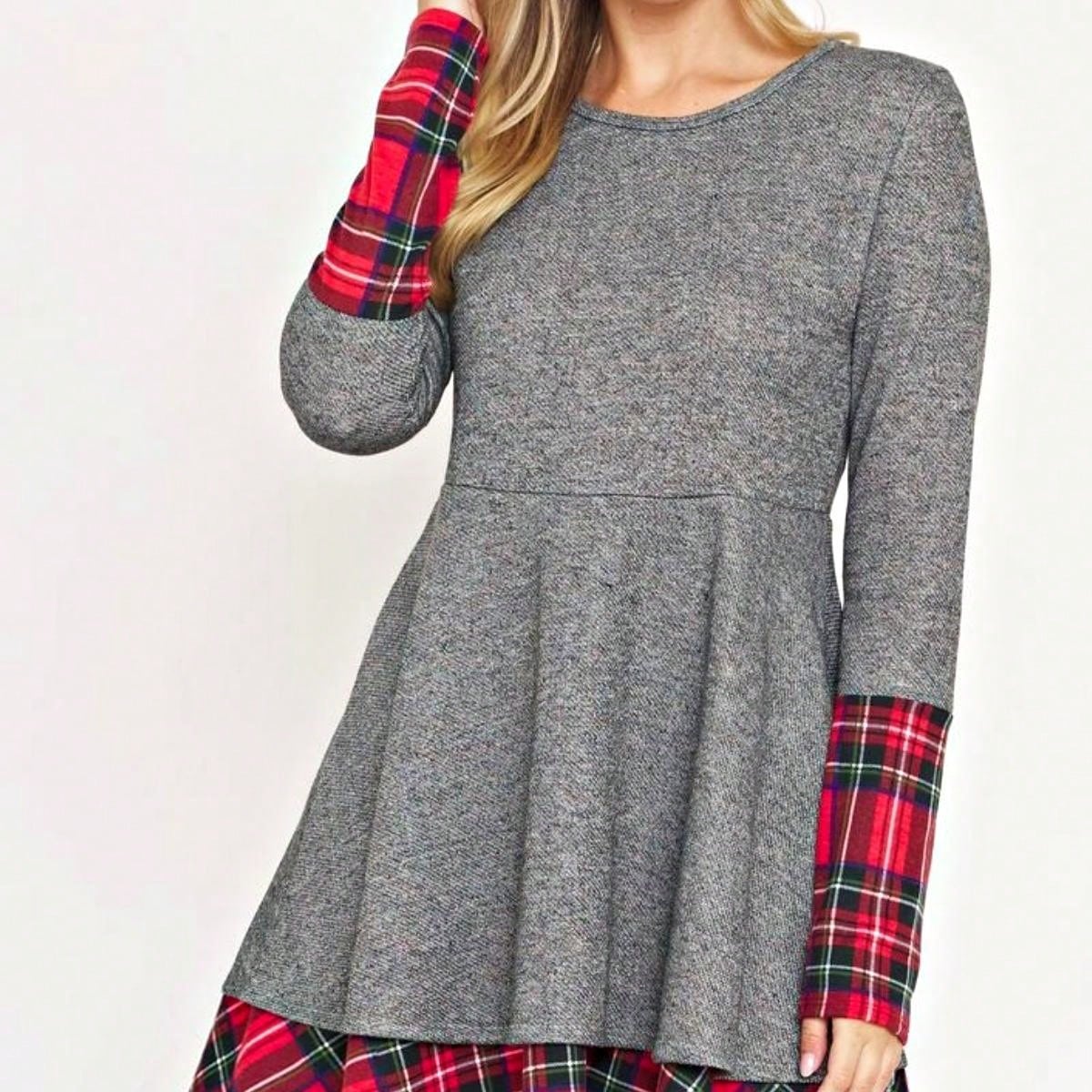Boho Retro 90's Vintage Preppy Aline Baby Doll Checkered Cotton Top Blouse Cozy Plaid Fall Winter Tunic