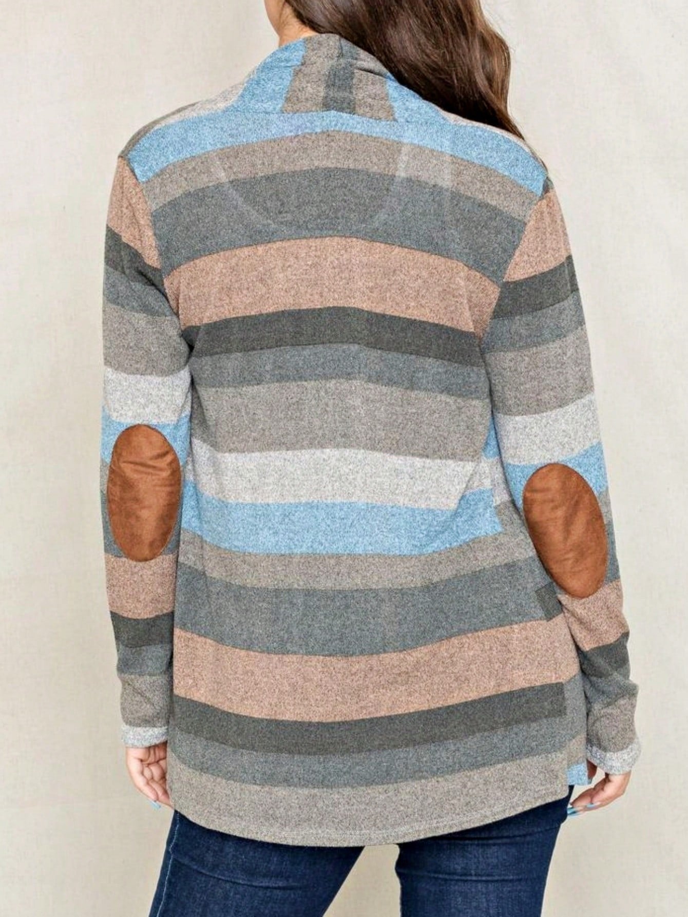 Boho Vintage 90's Plaid Stripe Tie Dye  Elbow Patch 60's Classic Slouch Cardigan With Pocket