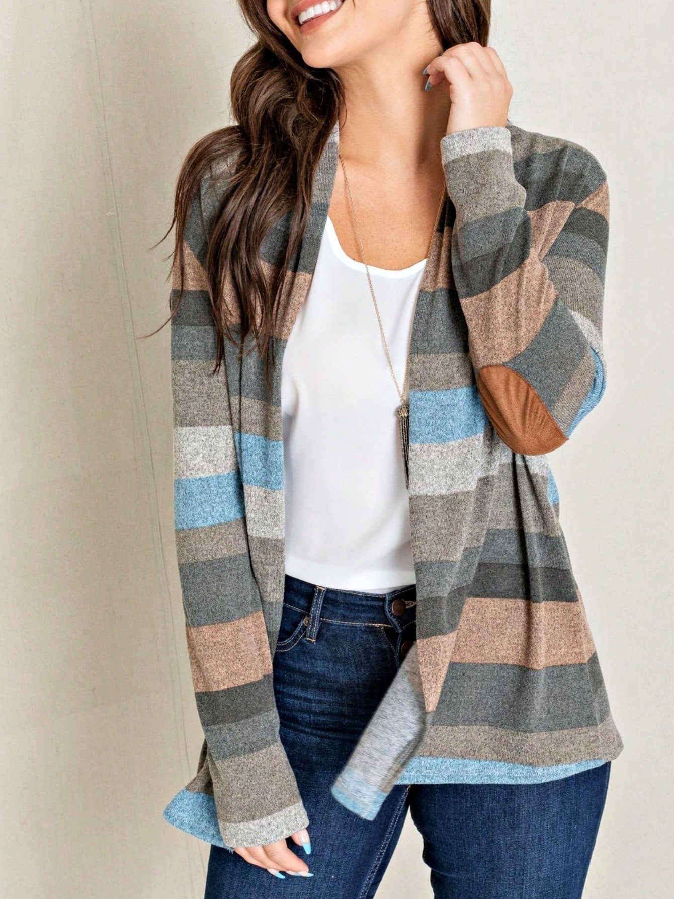 Boho Vintage 90's Plaid Stripe Tie Dye  Elbow Patch 60's Classic Slouch Cardigan With Pocket