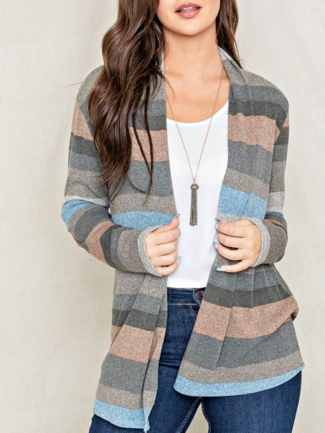 Boho Vintage 90's Plaid Stripe Tie Dye  Elbow Patch 60's Classic Slouch Cardigan With Pocket