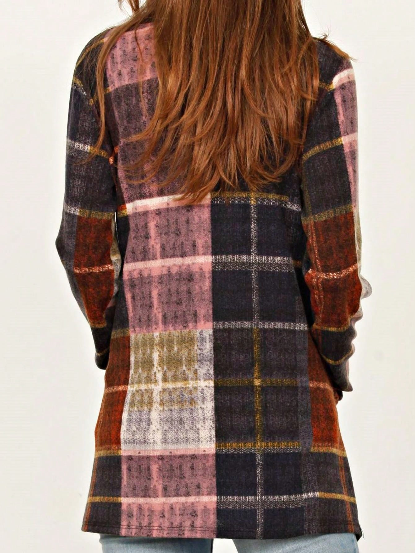 Boho Vintage 90's Plaid Stripe Tie Dye  Elbow Patch 60's Classic Slouch Cardigan With Pocket