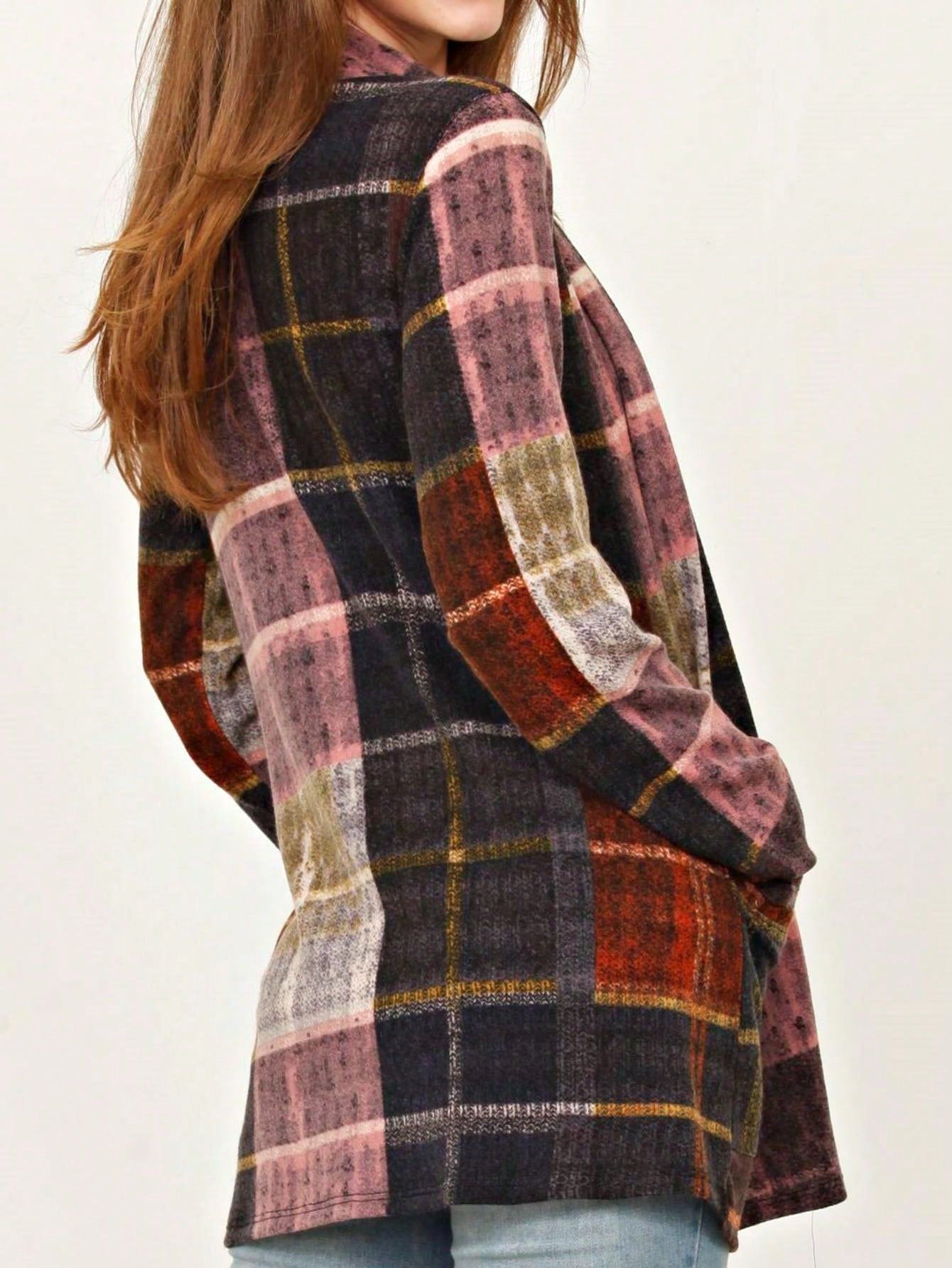 Boho Vintage 90's Plaid Stripe Tie Dye  Elbow Patch 60's Classic Slouch Cardigan With Pocket