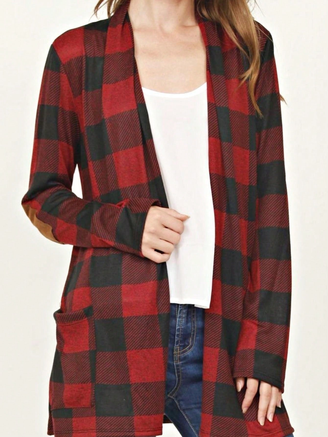 Boho Vintage 90's Plaid Stripe Tie Dye  Elbow Patch 60's Classic Slouch Cardigan With Pocket