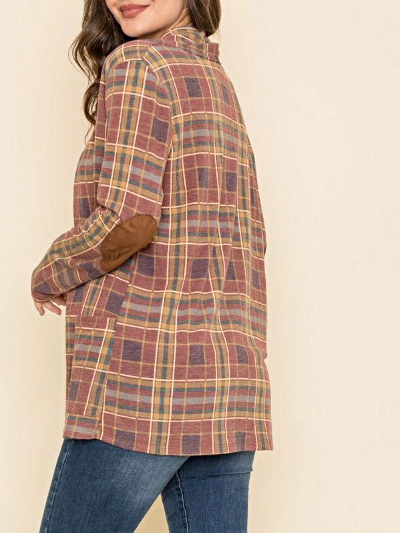 Boho Vintage 90's Plaid Stripe Tie Dye  Elbow Patch 60's Classic Slouch Cardigan With Pocket