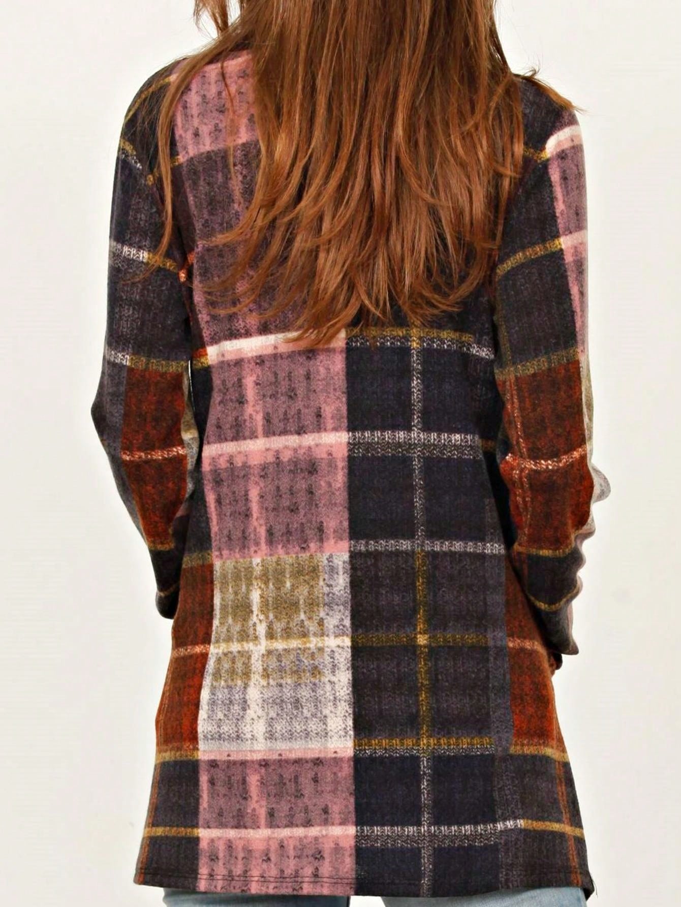 Boho Vintage 90's Plaid Stripe Tie Dye  Elbow Patch 60's Classic Slouch Cardigan With Pocket