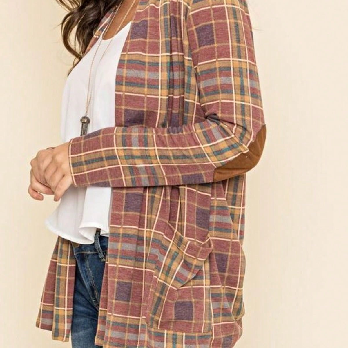 Boho Vintage 90's Plaid Stripe Tie Dye  Elbow Patch 60's Classic Slouch Cardigan With Pocket
