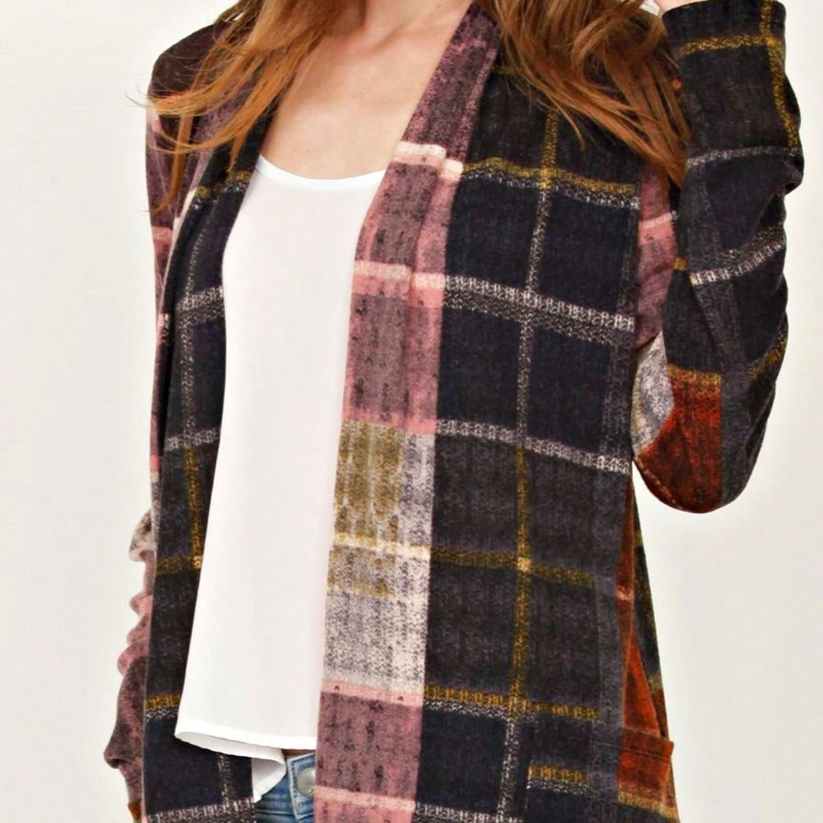 Boho Vintage 90's Plaid Stripe Tie Dye  Elbow Patch 60's Classic Slouch Cardigan With Pocket