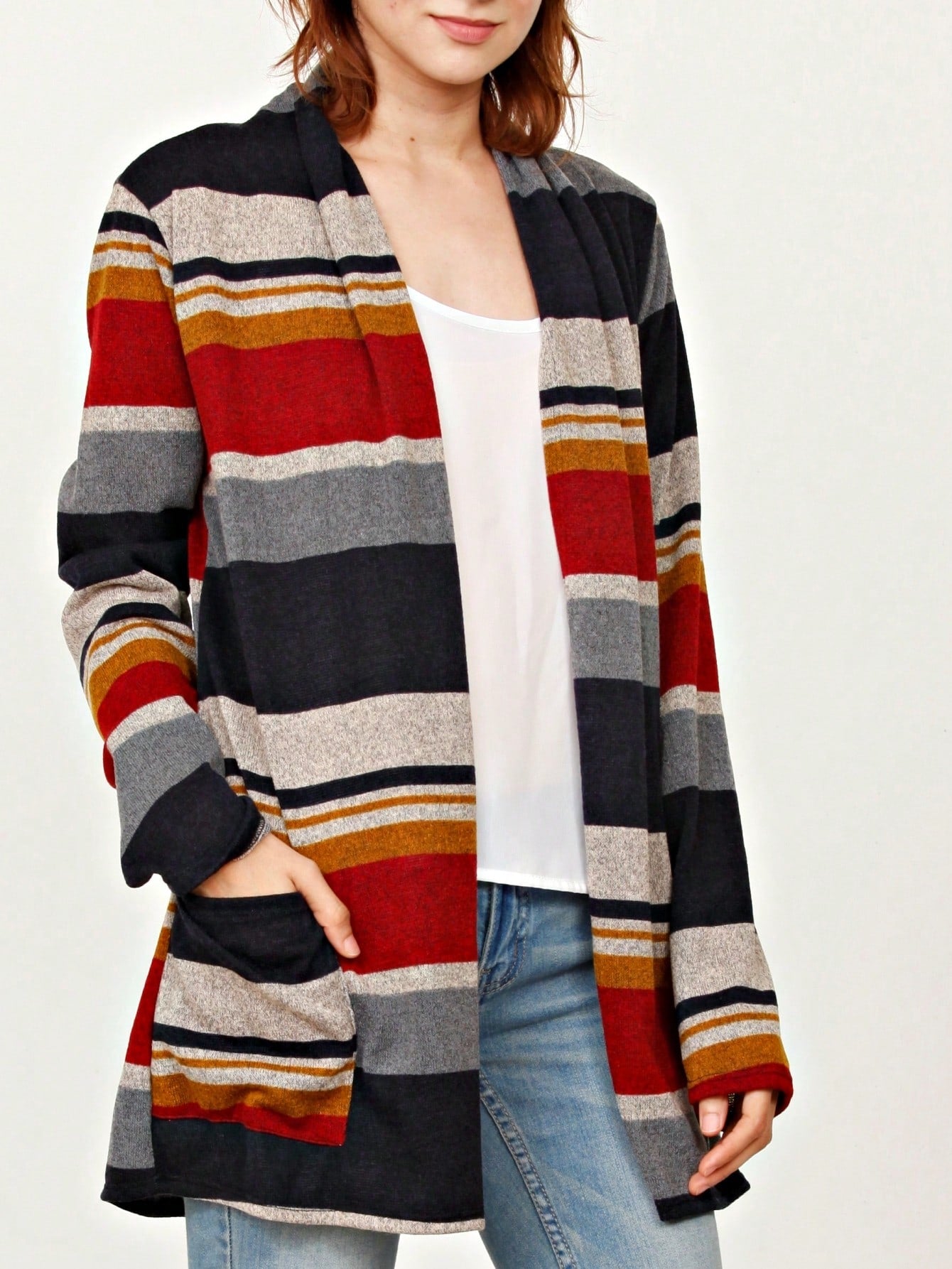 Boho Vintage 90's Plaid Stripe Tie Dye  Elbow Patch 60's Classic Slouch Cardigan With Pocket