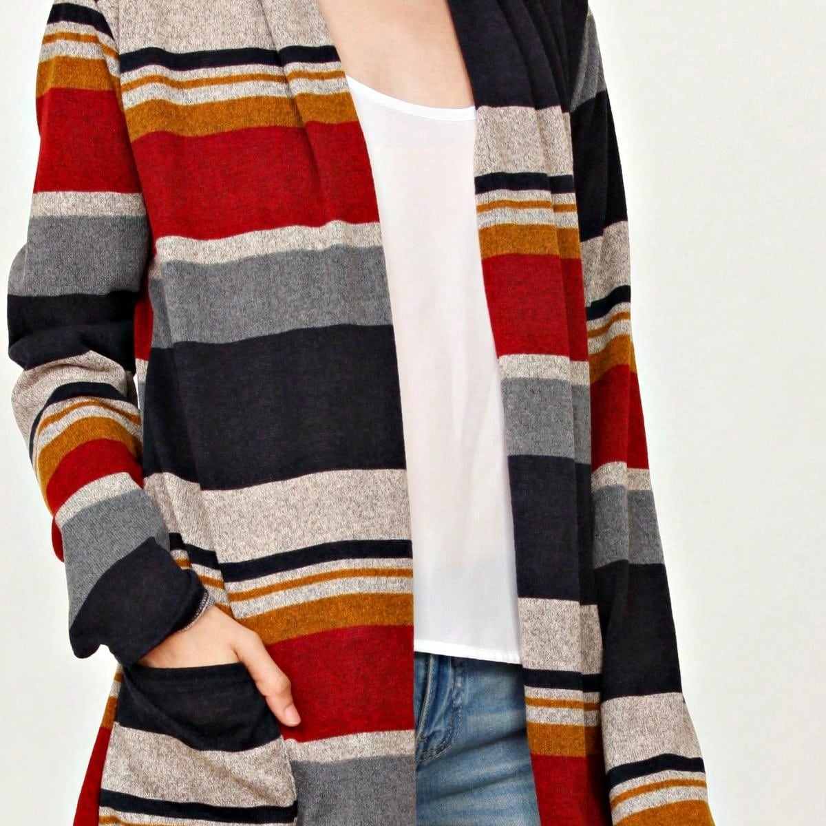 Boho Vintage 90's Plaid Stripe Tie Dye  Elbow Patch 60's Classic Slouch Cardigan With Pocket