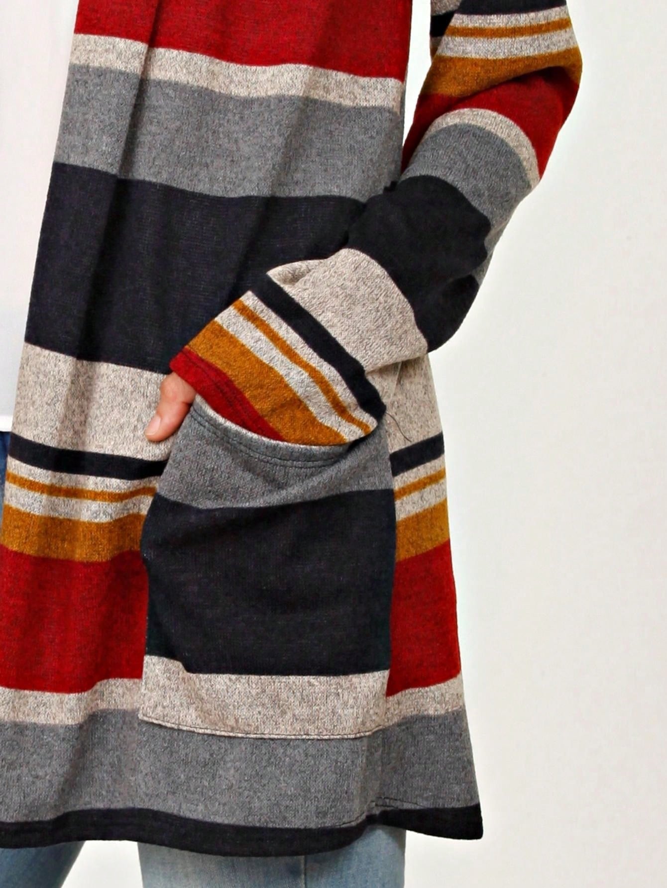 Boho Vintage 90's Plaid Stripe Tie Dye  Elbow Patch 60's Classic Slouch Cardigan With Pocket