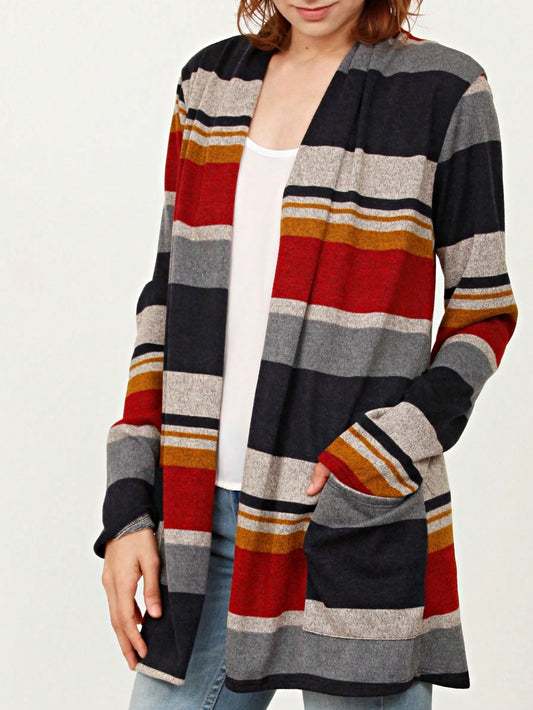 Boho Vintage 90's Plaid Stripe Tie Dye  Elbow Patch 60's Classic Slouch Cardigan With Pocket