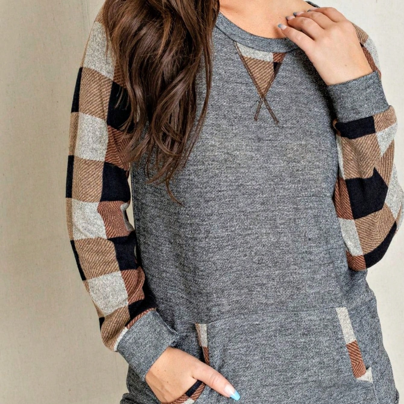 Boho Retro 90's Vintage Preppy Aline Baby Doll Checkered Cotton Top Blouse Cozy Plaid Fall Winter Tunic
