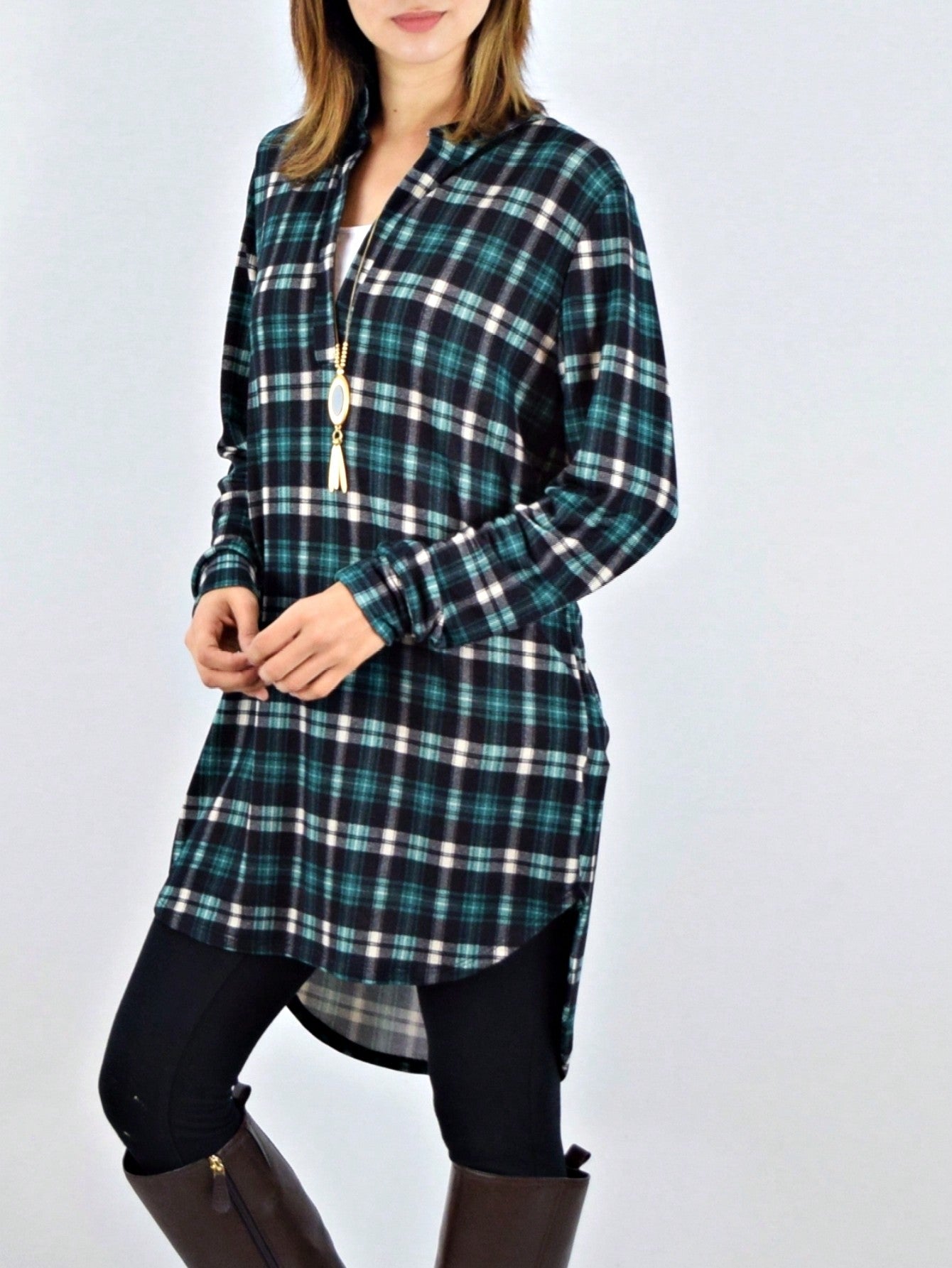 Boho Retro Stripe Plaid  Notch Neck Tab Sleeve  2K Shirt Tunic Shirt