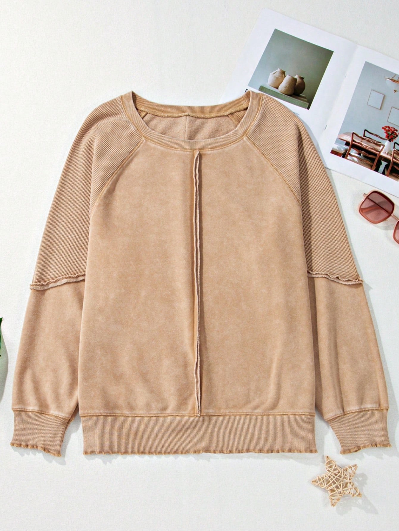 Boho Retro 60's Cotton Mix  Drop Shoulder Mineral Acid Washed Oversized Mock Neck Dolman T Shirt Top  Sweat Shirt