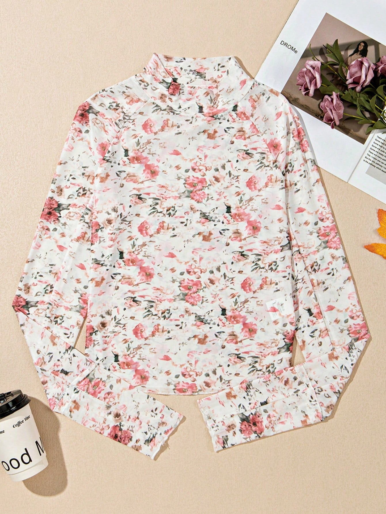 Boho Retro 90's Textured Mesh Color Block Floral Sleeve Drop Raglan Round Mock Neck  Layering Shoulder Mesh Lace Half And Long Sleeve Ivory Cream Navy Red Crew Neck Top Shirt Blouse