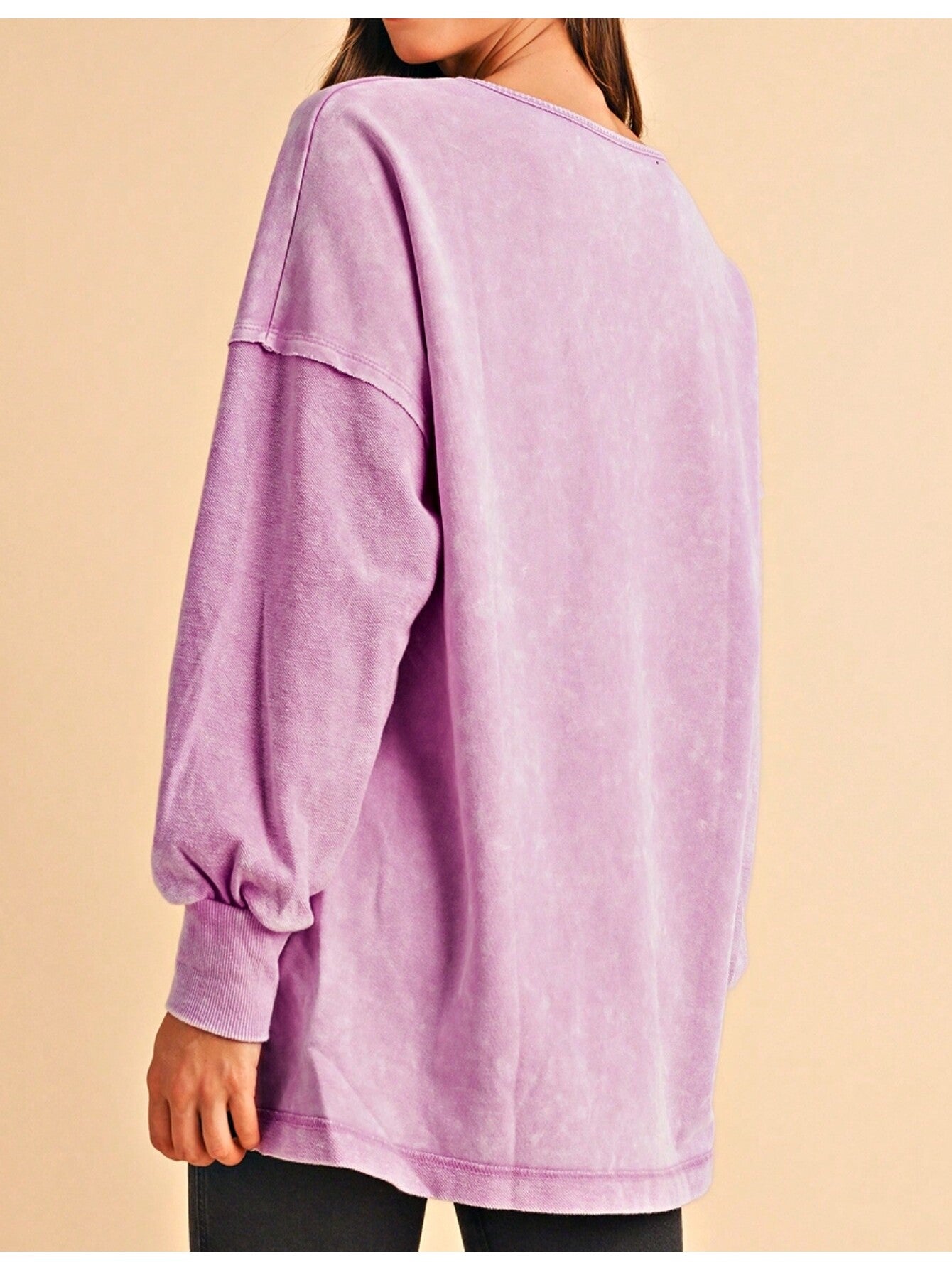Boho Retro 60's Cotton Mix  Drop Shoulder Mineral Acid Washed Oversized Side Slit Dolman Shirt Top  Sweatshirt Pullover