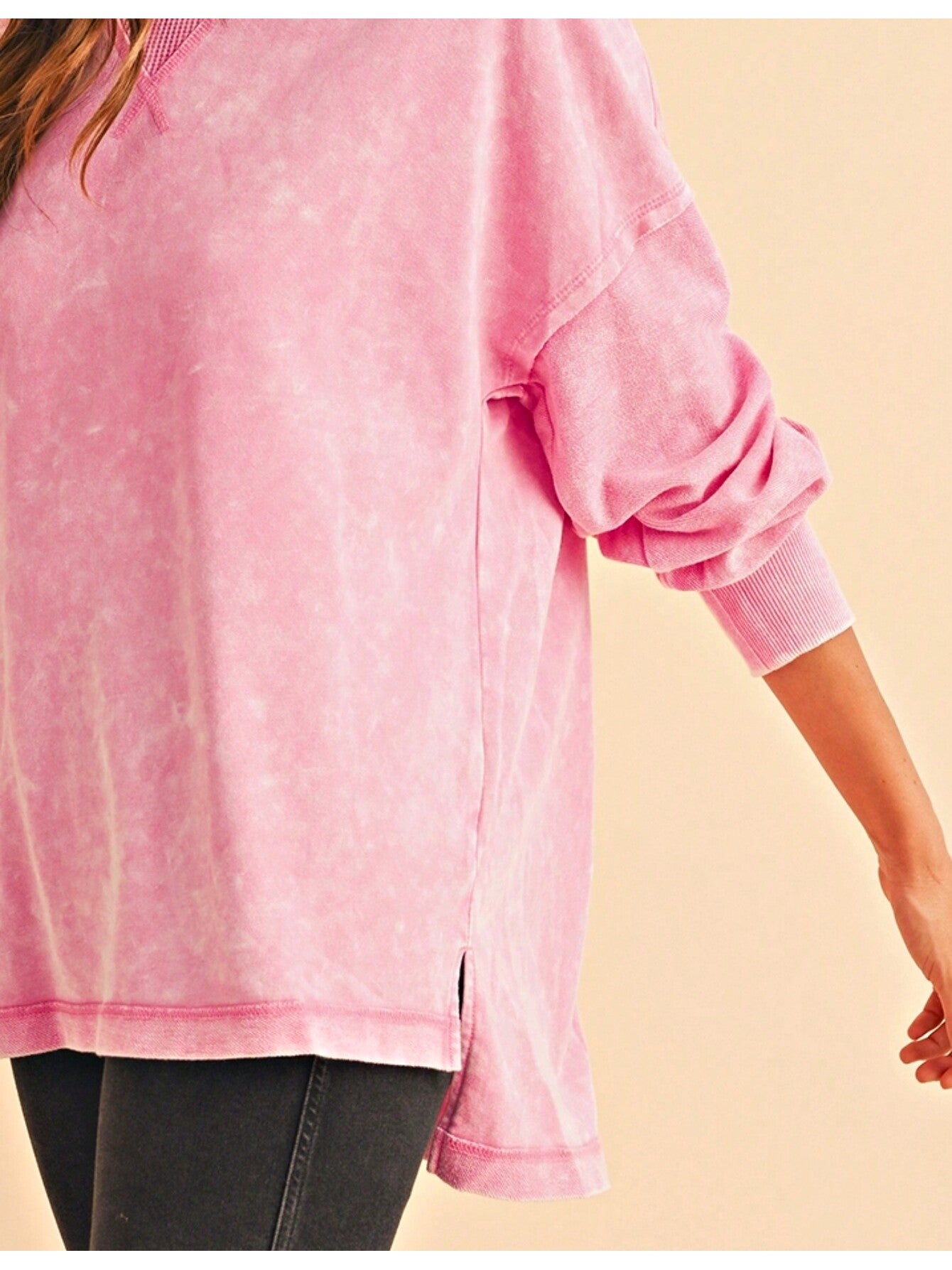 Boho Retro 60's Cotton Mix  Drop Shoulder Mineral Acid Washed Oversized Side Slit Dolman Shirt Top  Sweatshirt Pullover