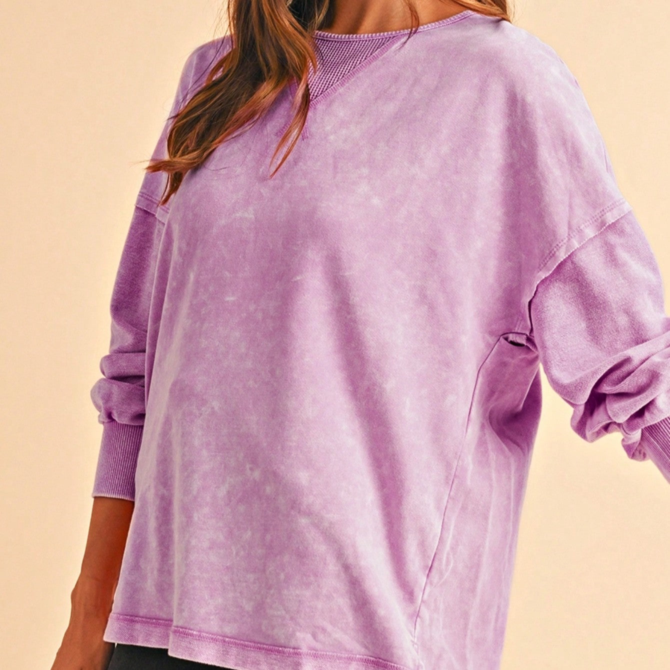 Boho Retro 60's Cotton Mix  Drop Shoulder Mineral Acid Washed Oversized Side Slit Dolman Shirt Top  Sweatshirt Pullover