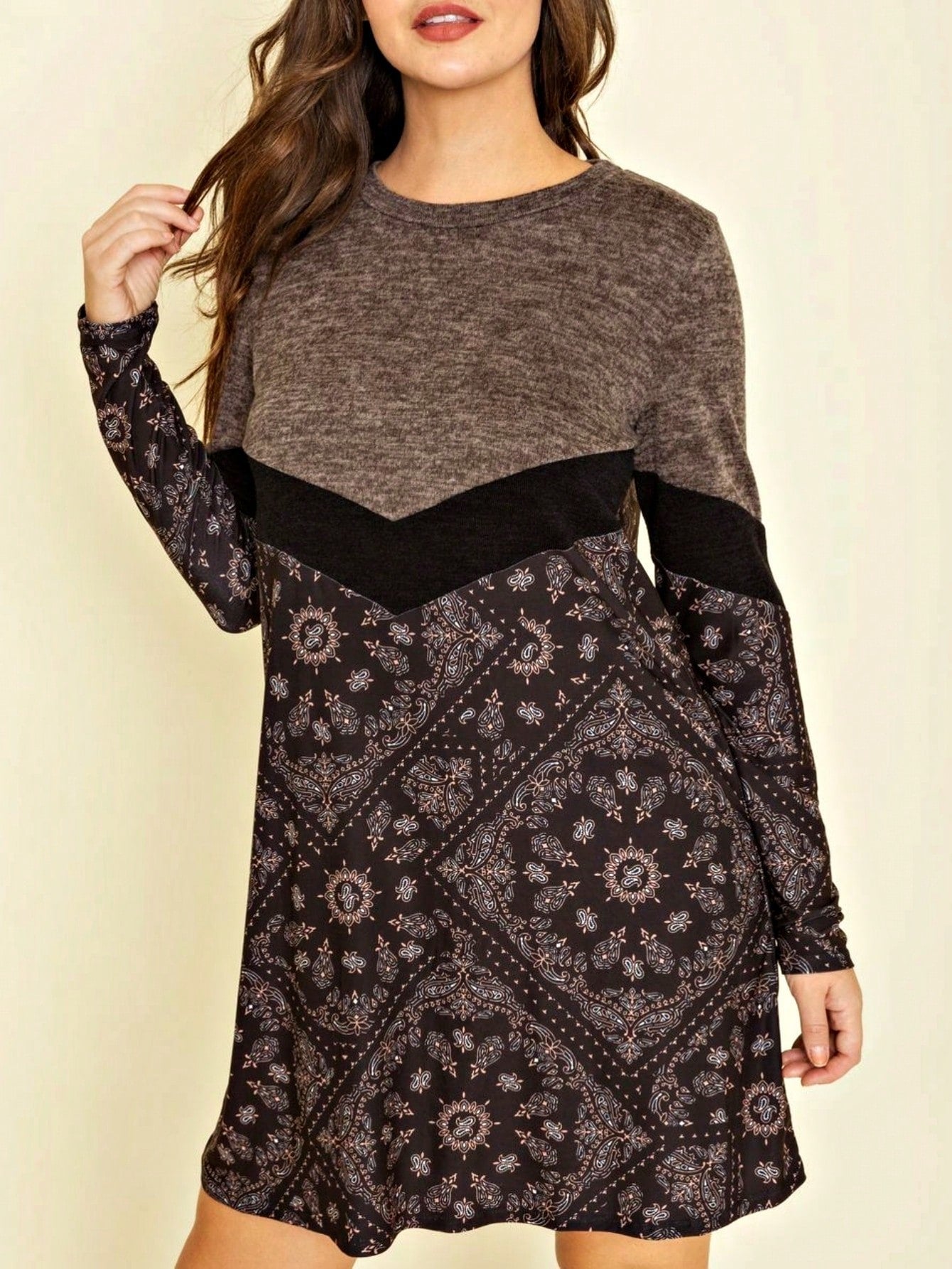 Boho Retro 70's 90's  Knit Brushed Ruffle Tiered Color Block Stripe Tunic Dress